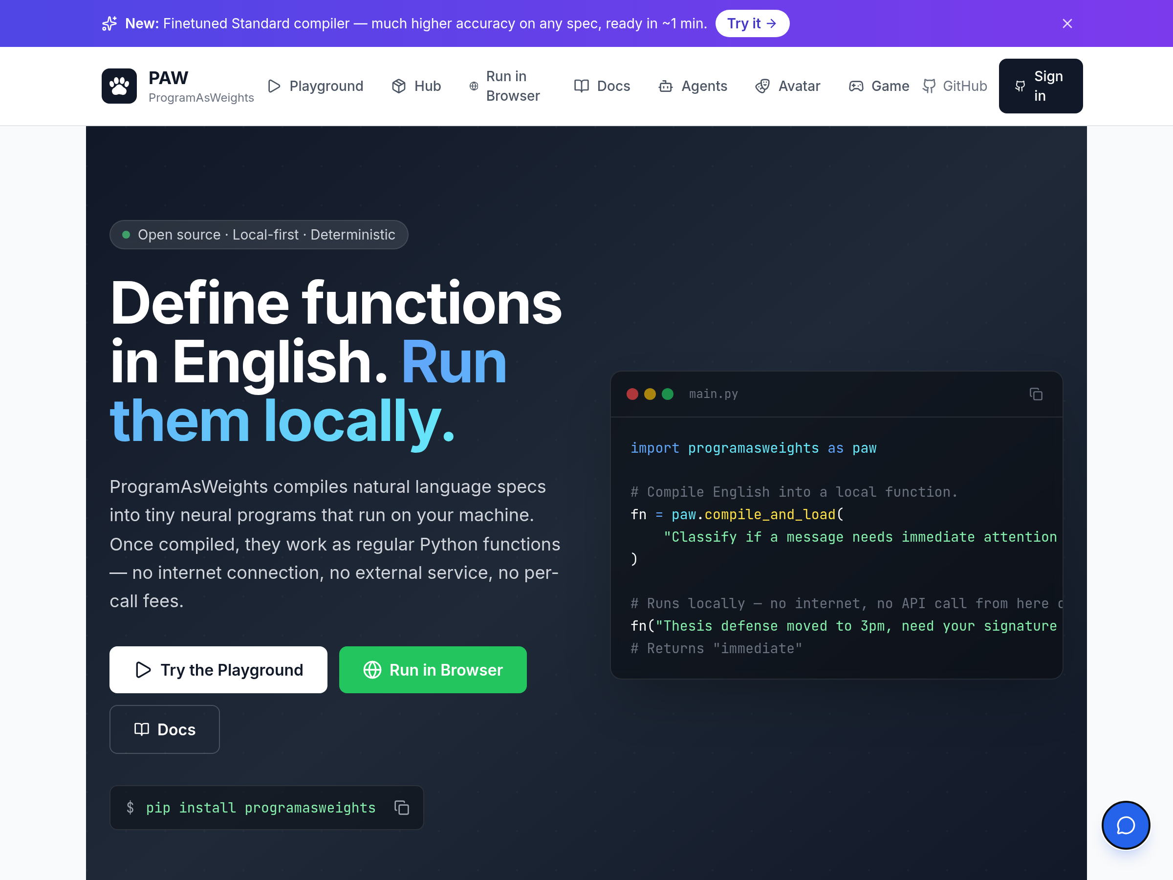 Screenshot of ProgramAsWeights website