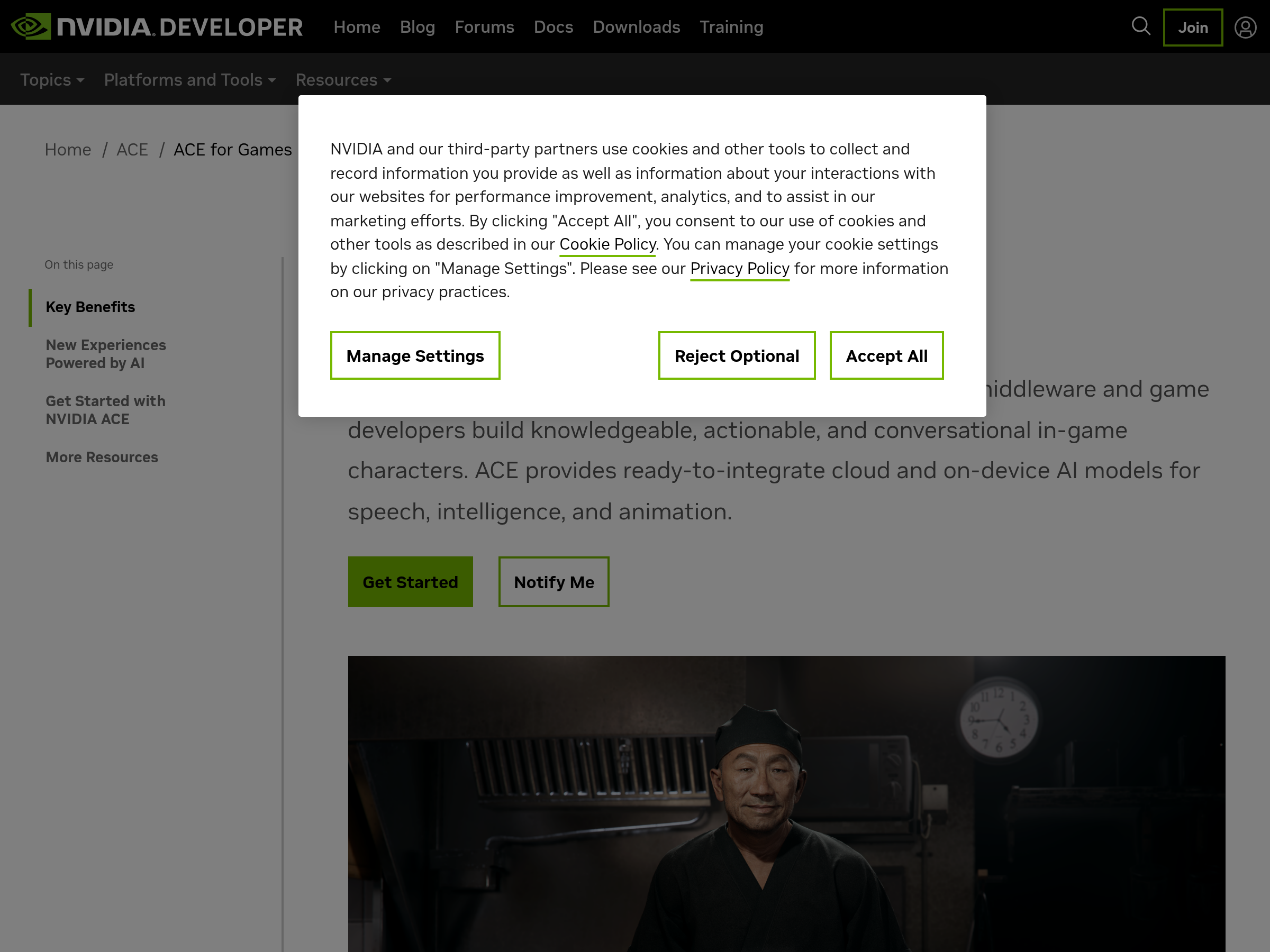 Screenshot of NVIDIA ACE website
