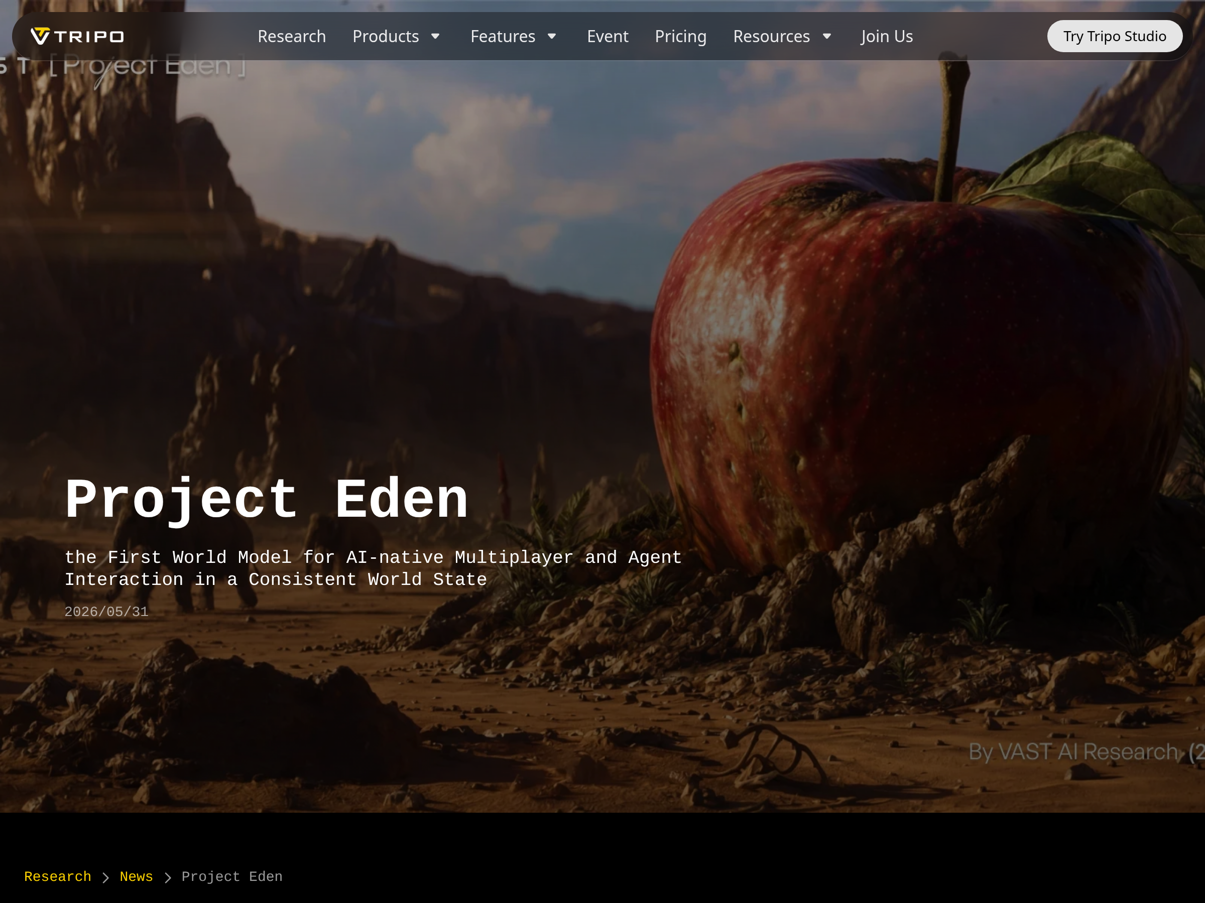Screenshot of Project Eden website