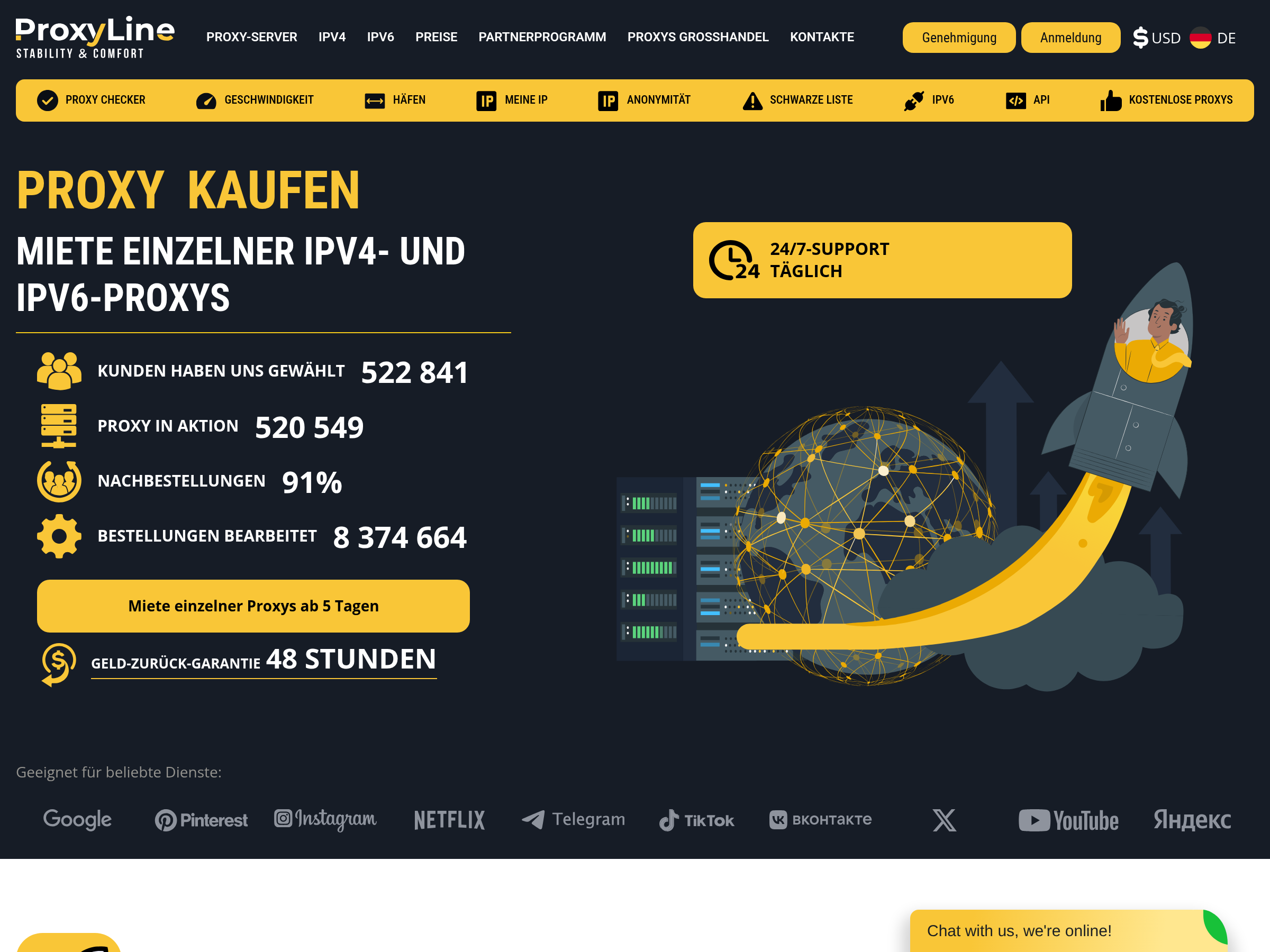 Screenshot of Proxyline website