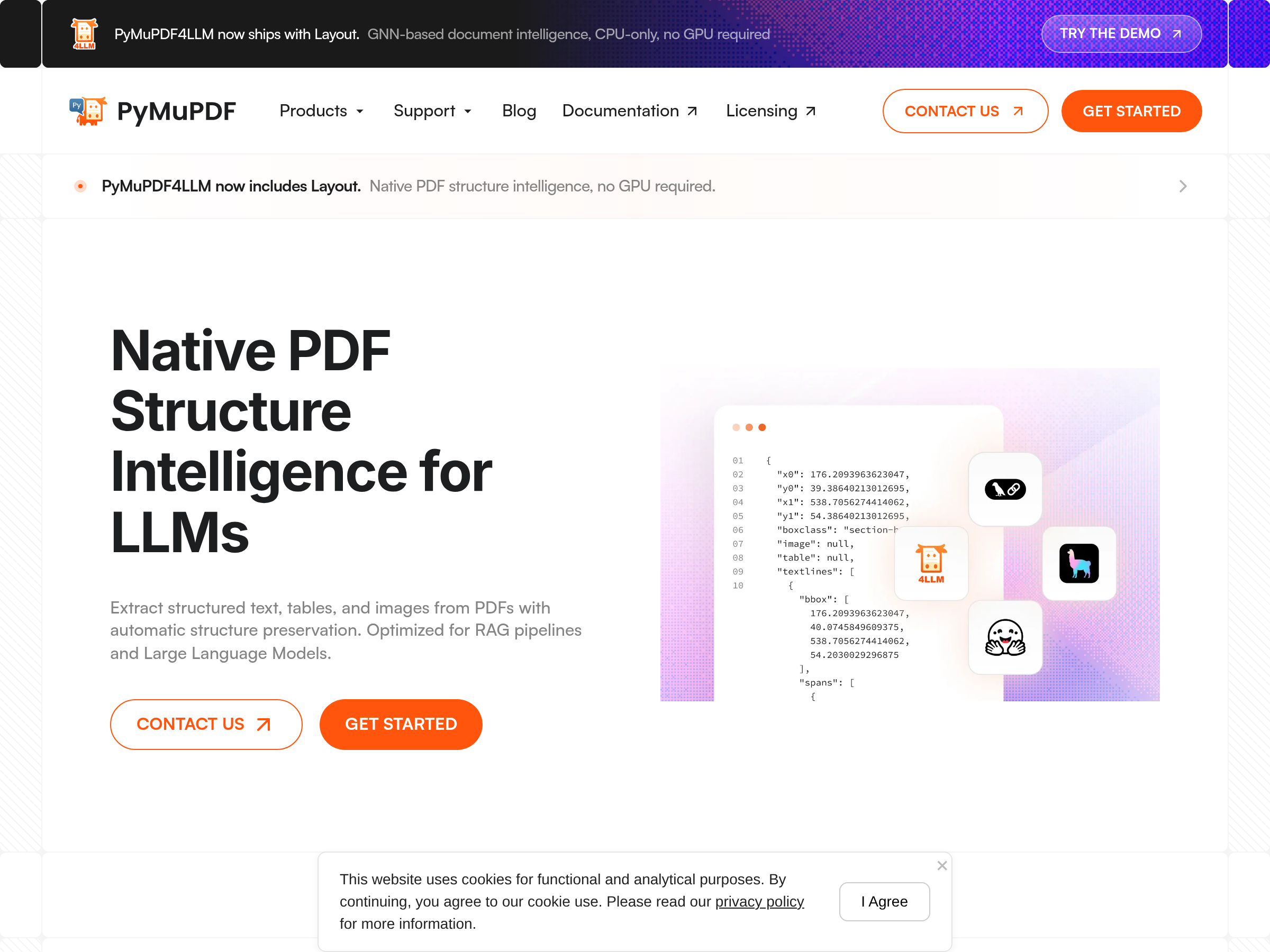 Screenshot of PyMuPDF4LLM website