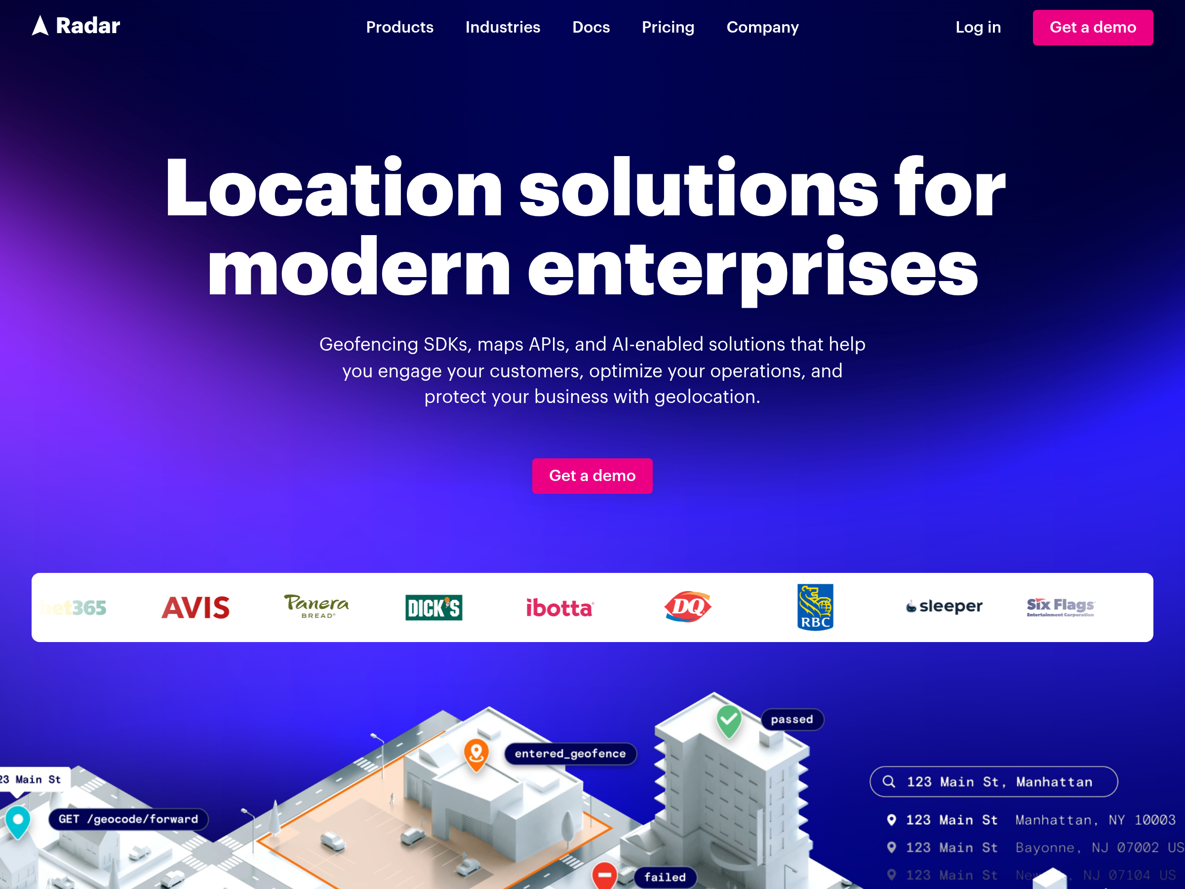Screenshot of Radar website
