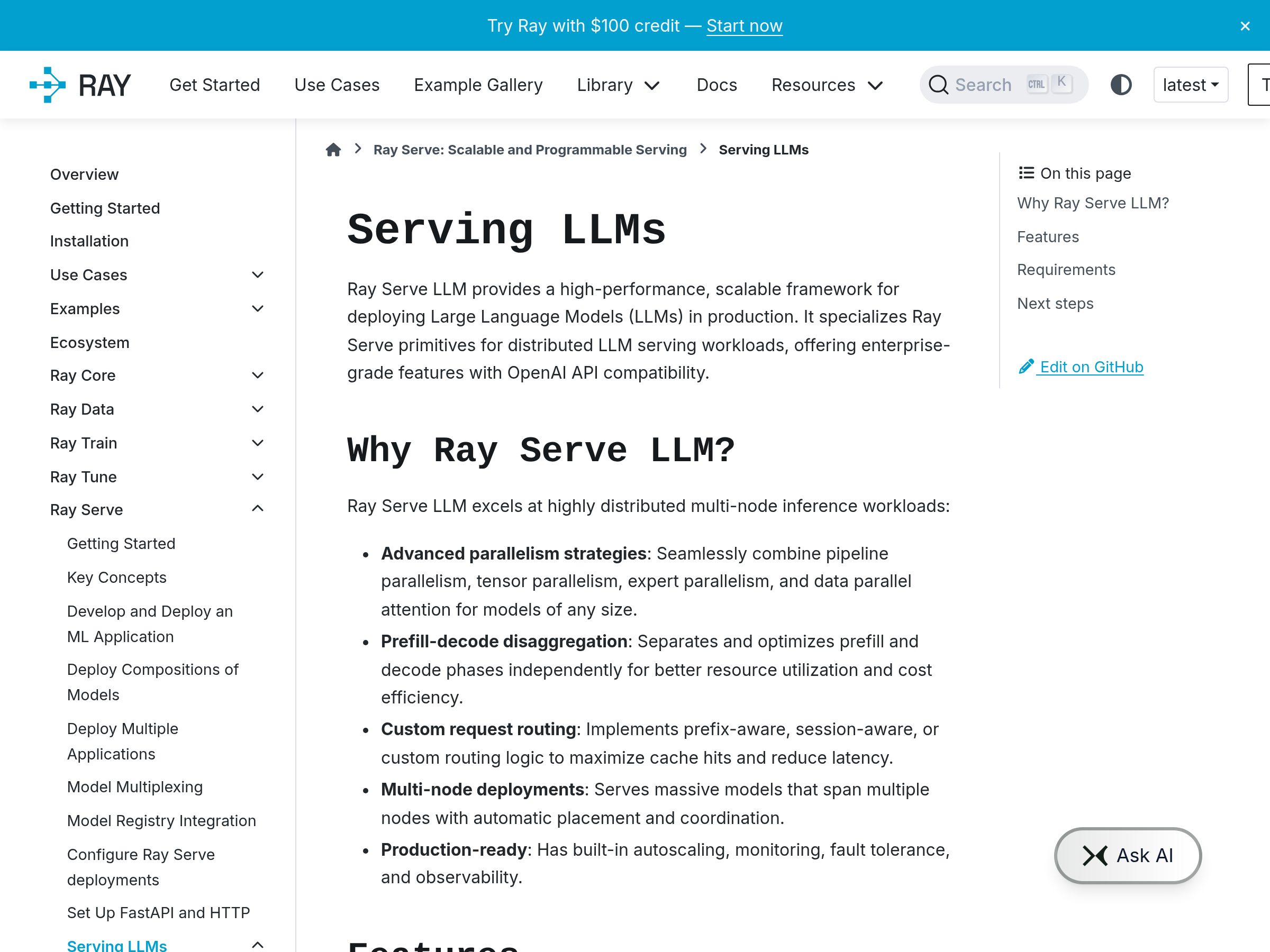 Screenshot of Ray Serve LLM website