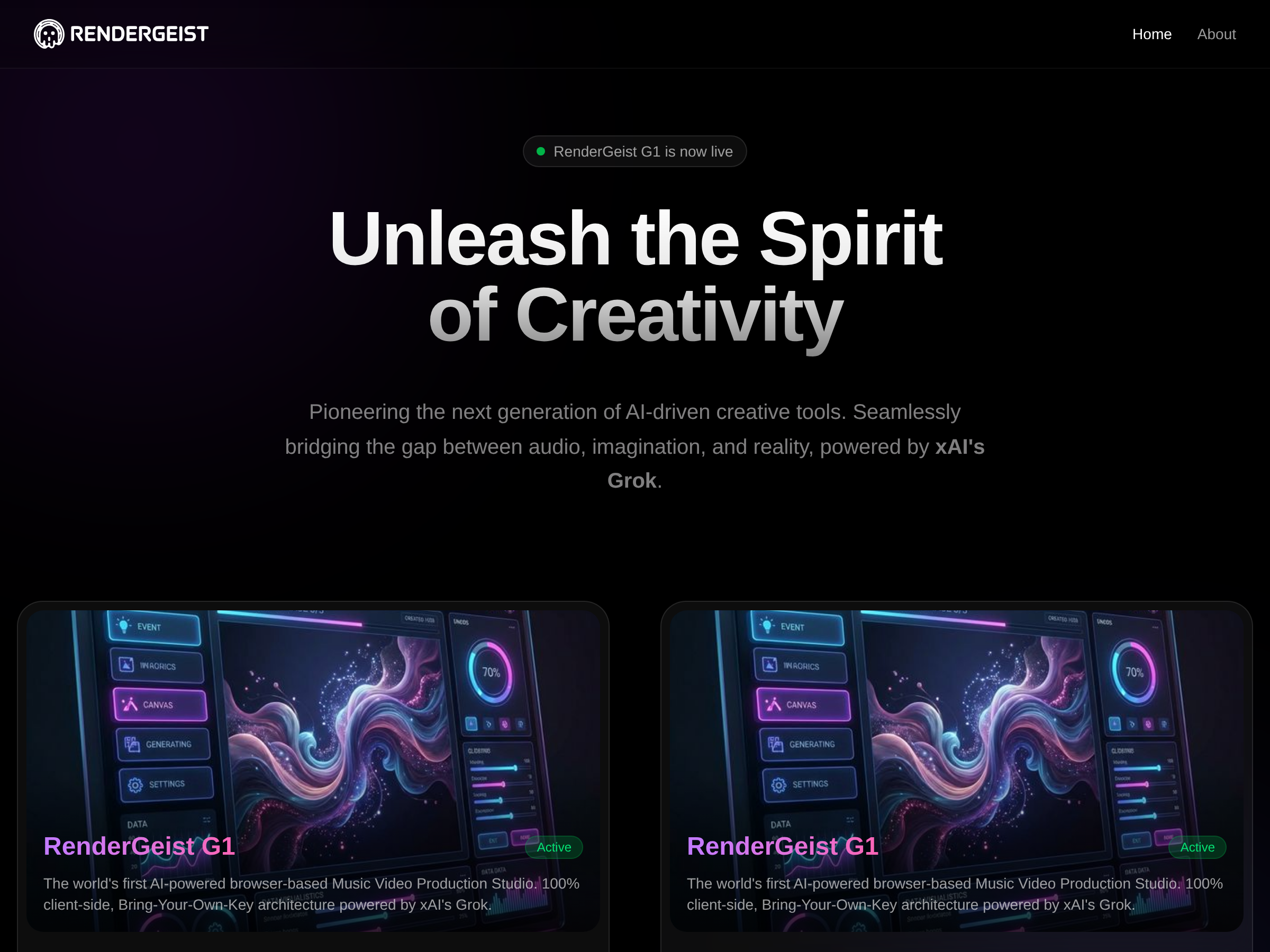 Screenshot of Rendergeist Studio website