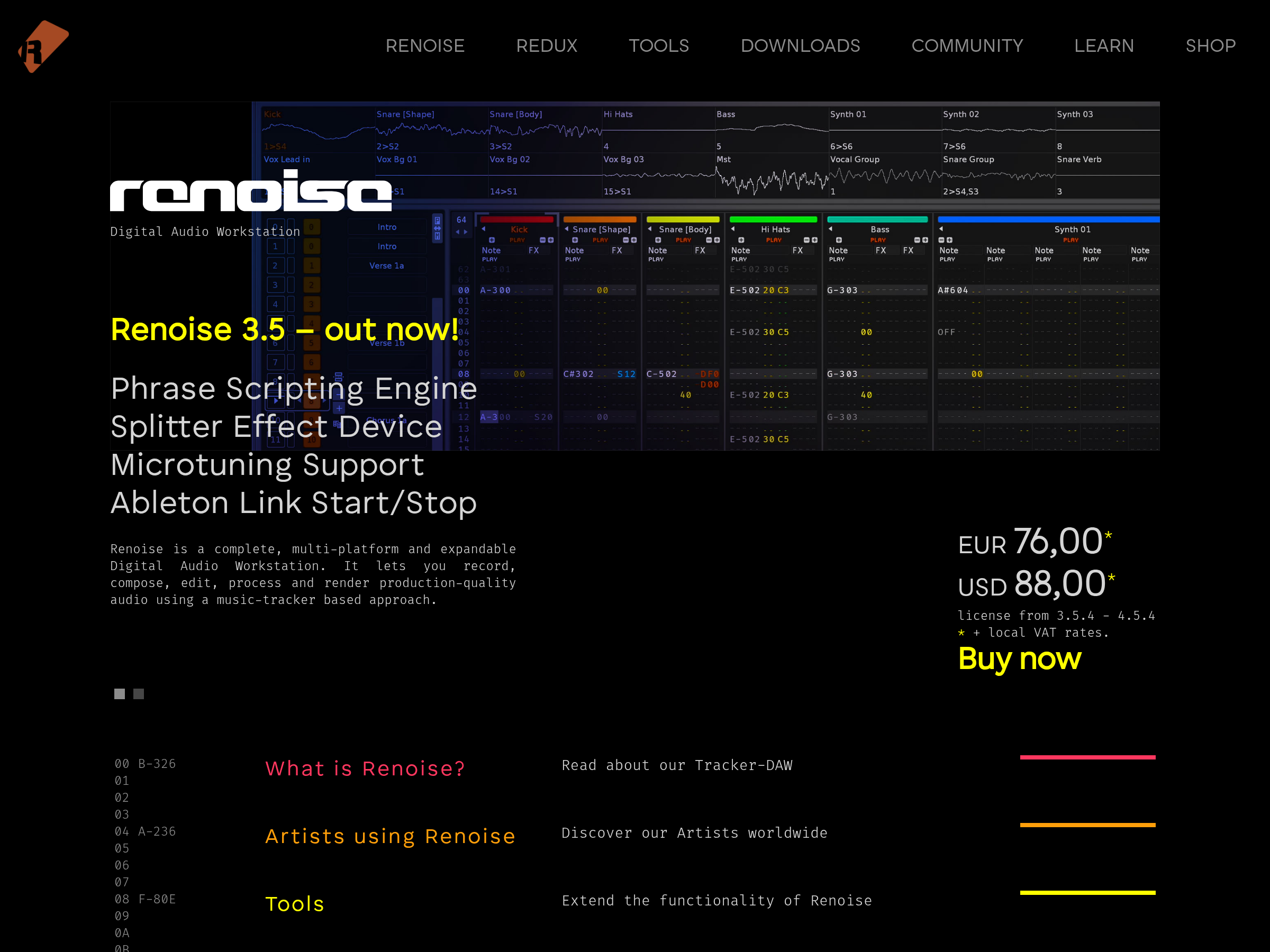 Screenshot of Renoise Canvas website