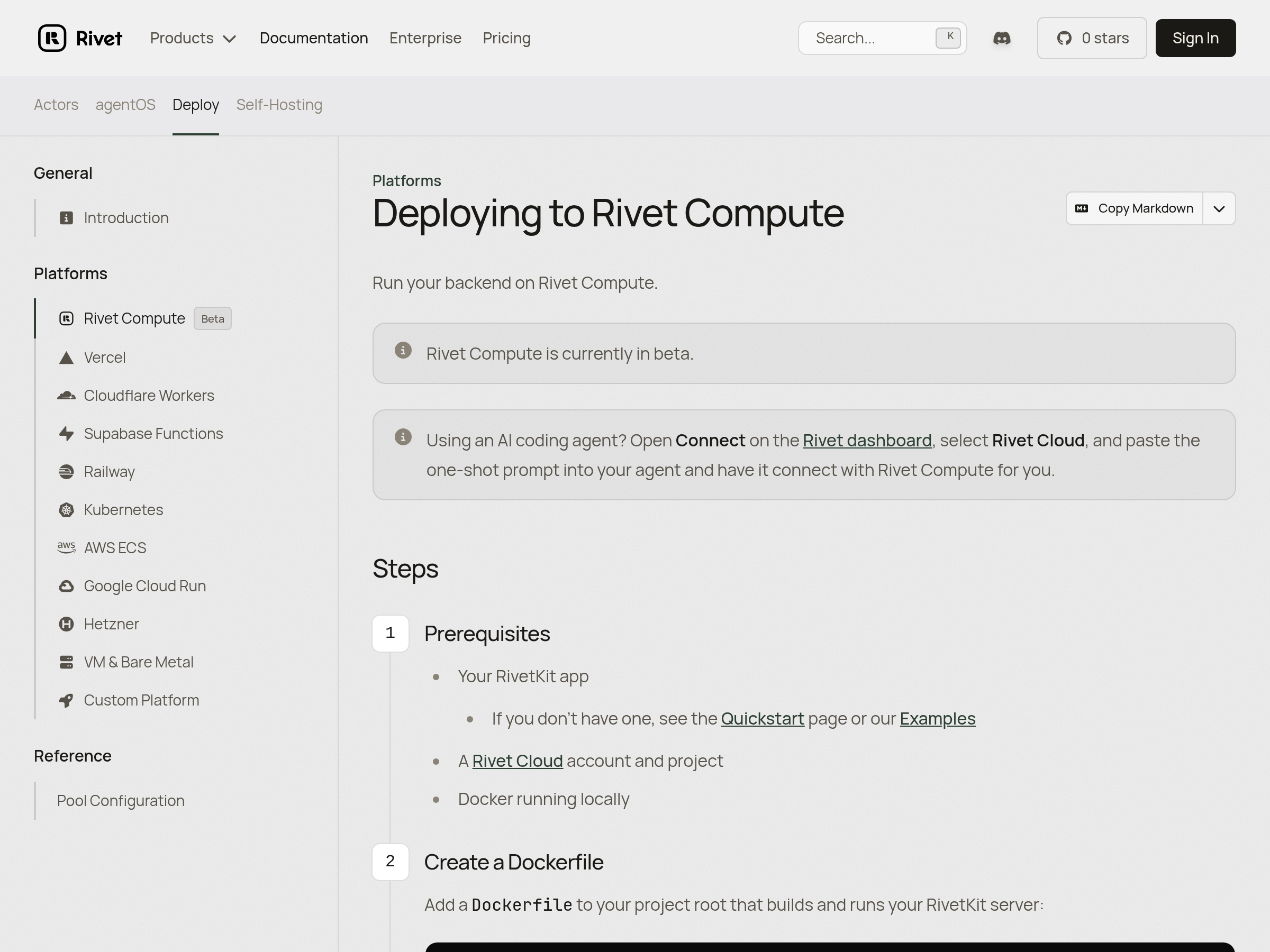 Screenshot of Rivet Compute website