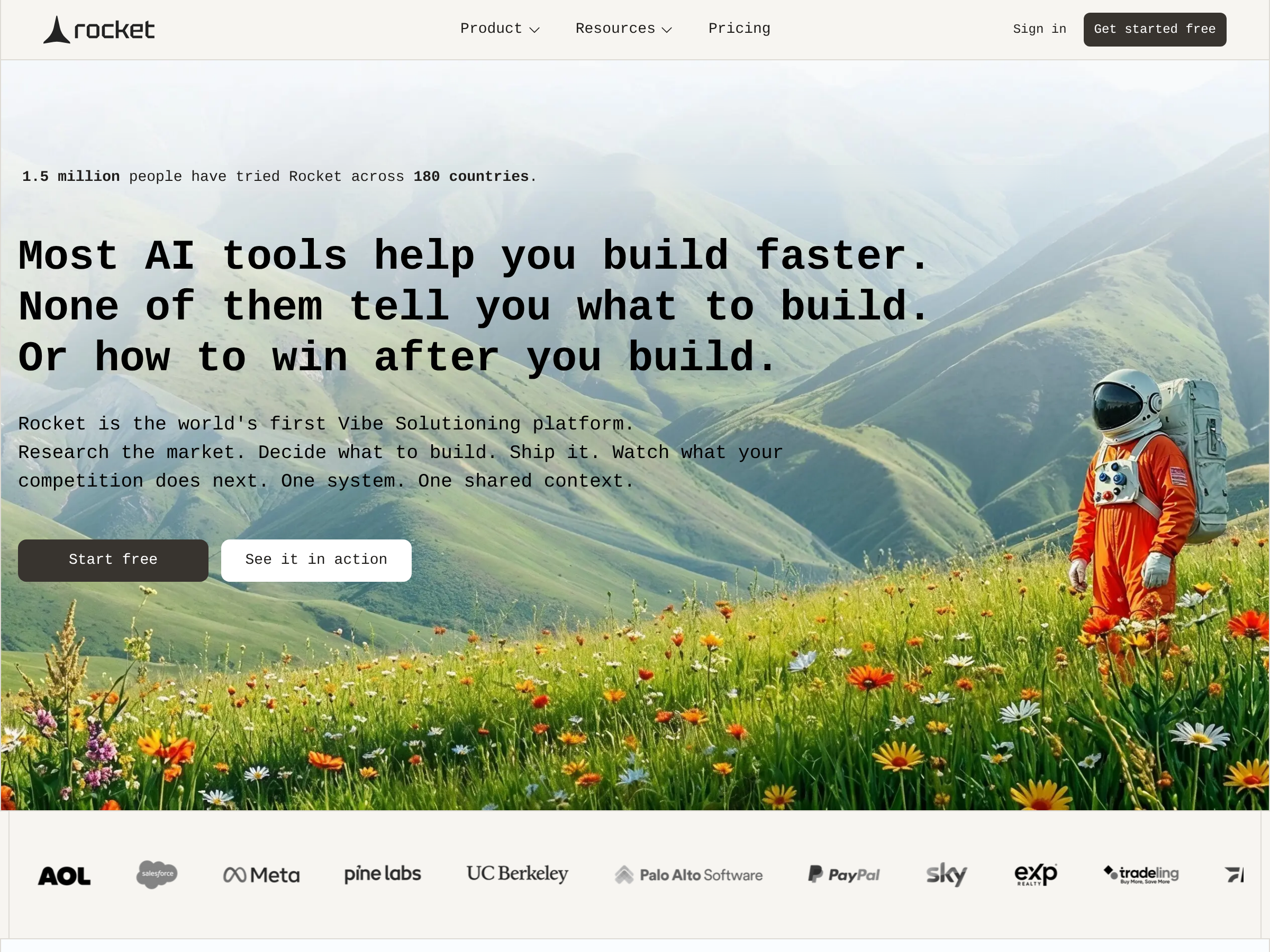 Screenshot of Rocket website