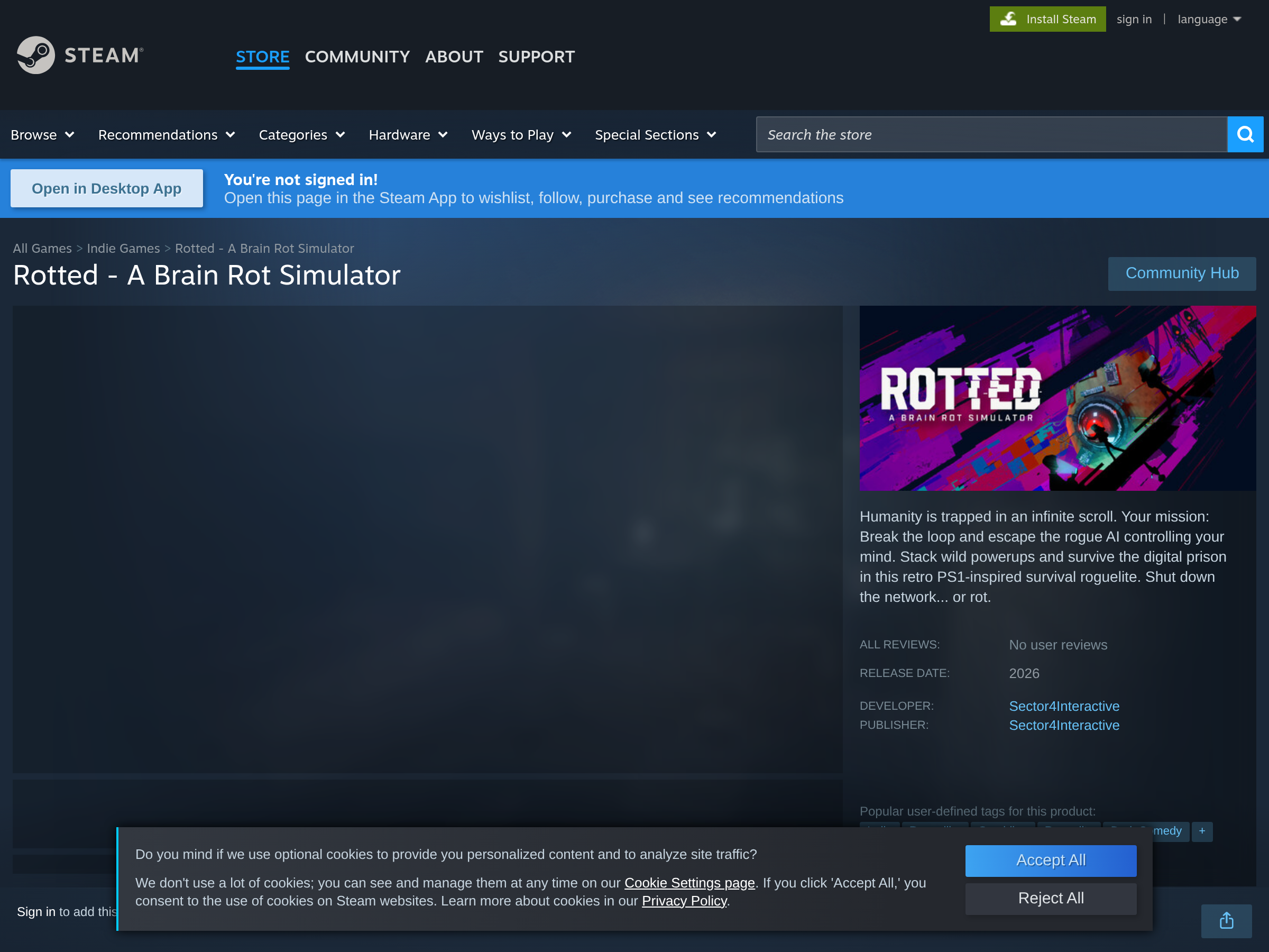 Screenshot of Rotted - A Brain Rot Simulator website