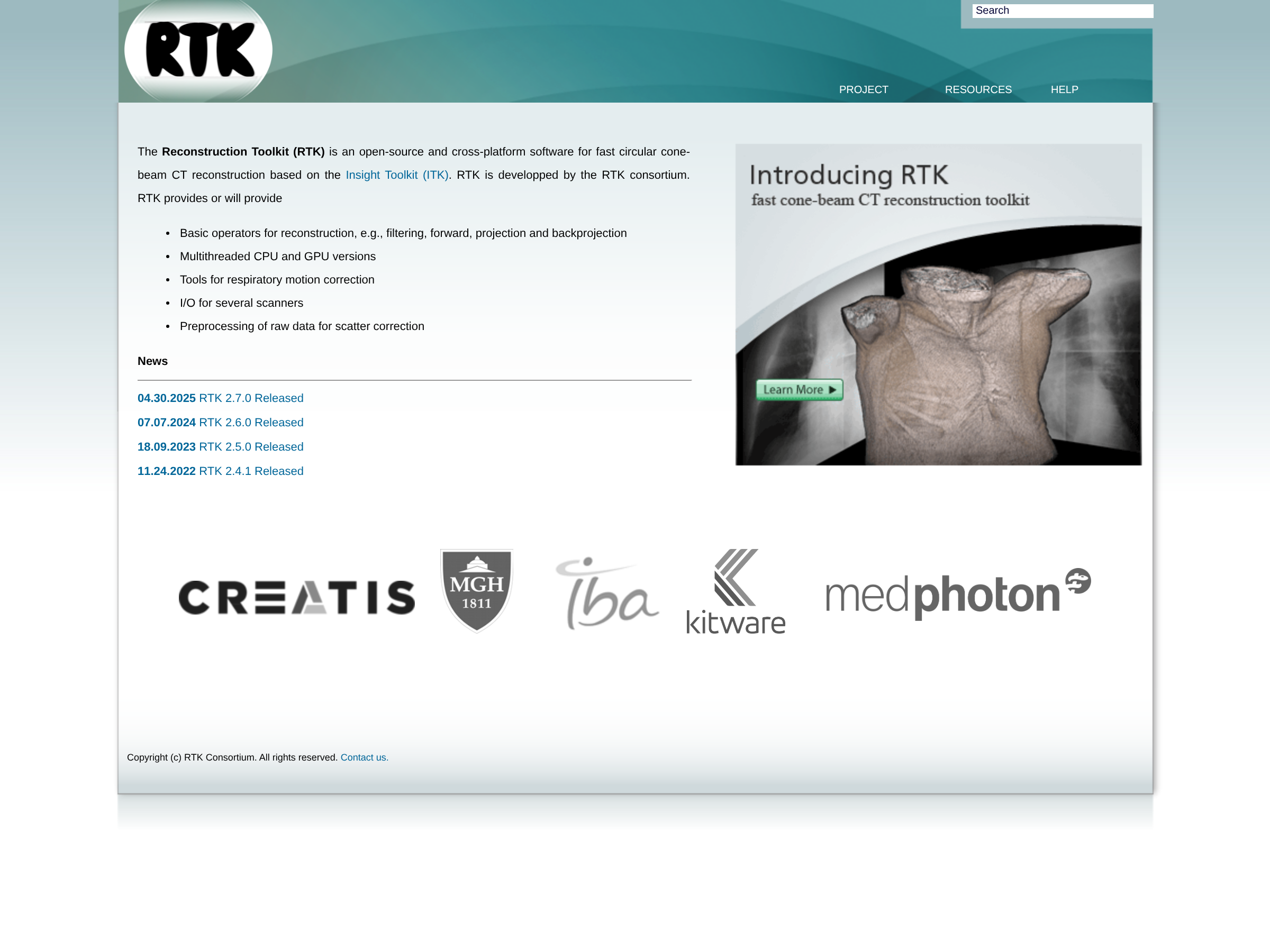 Screenshot of RTK website