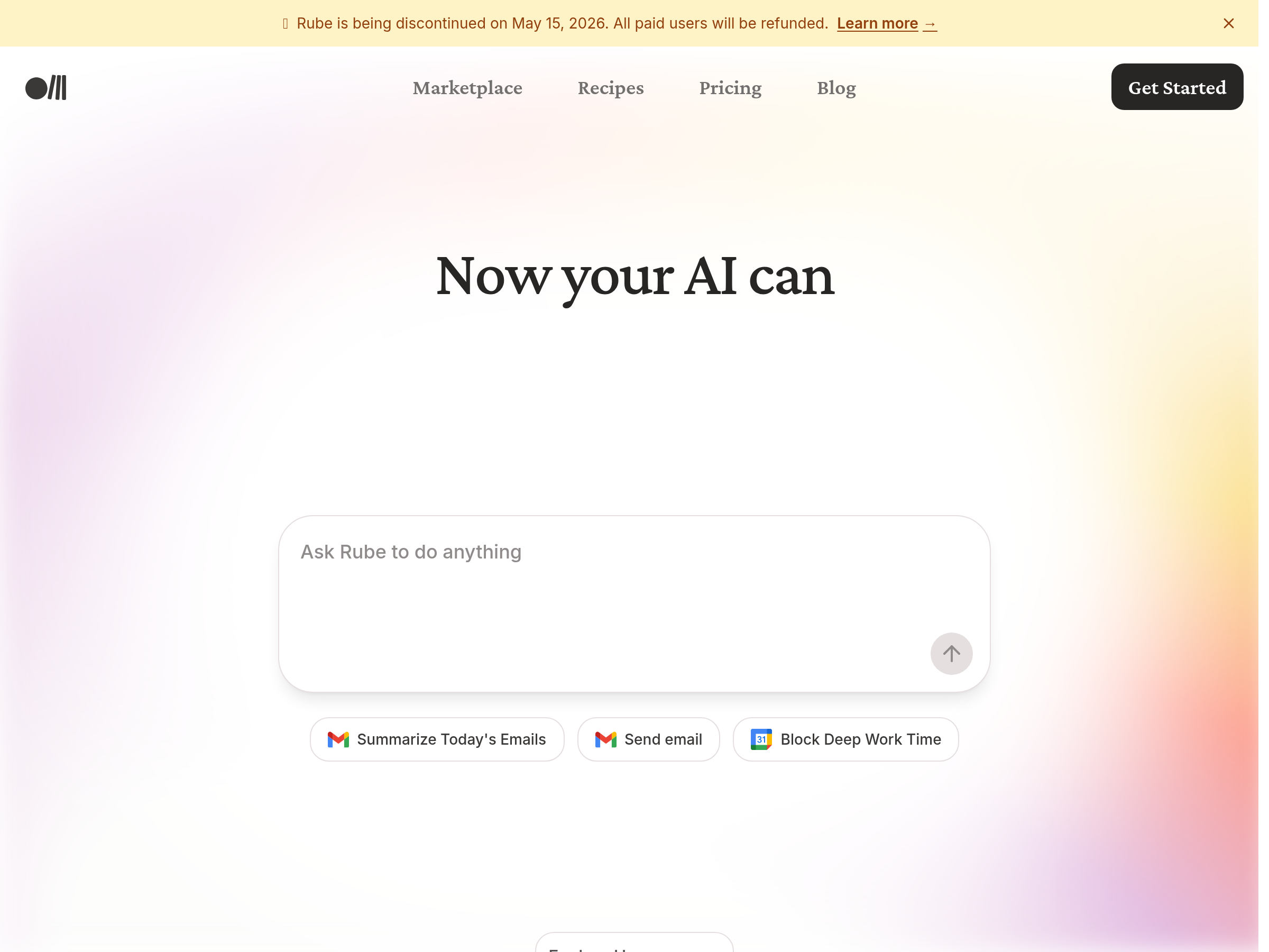 Screenshot of Rube website