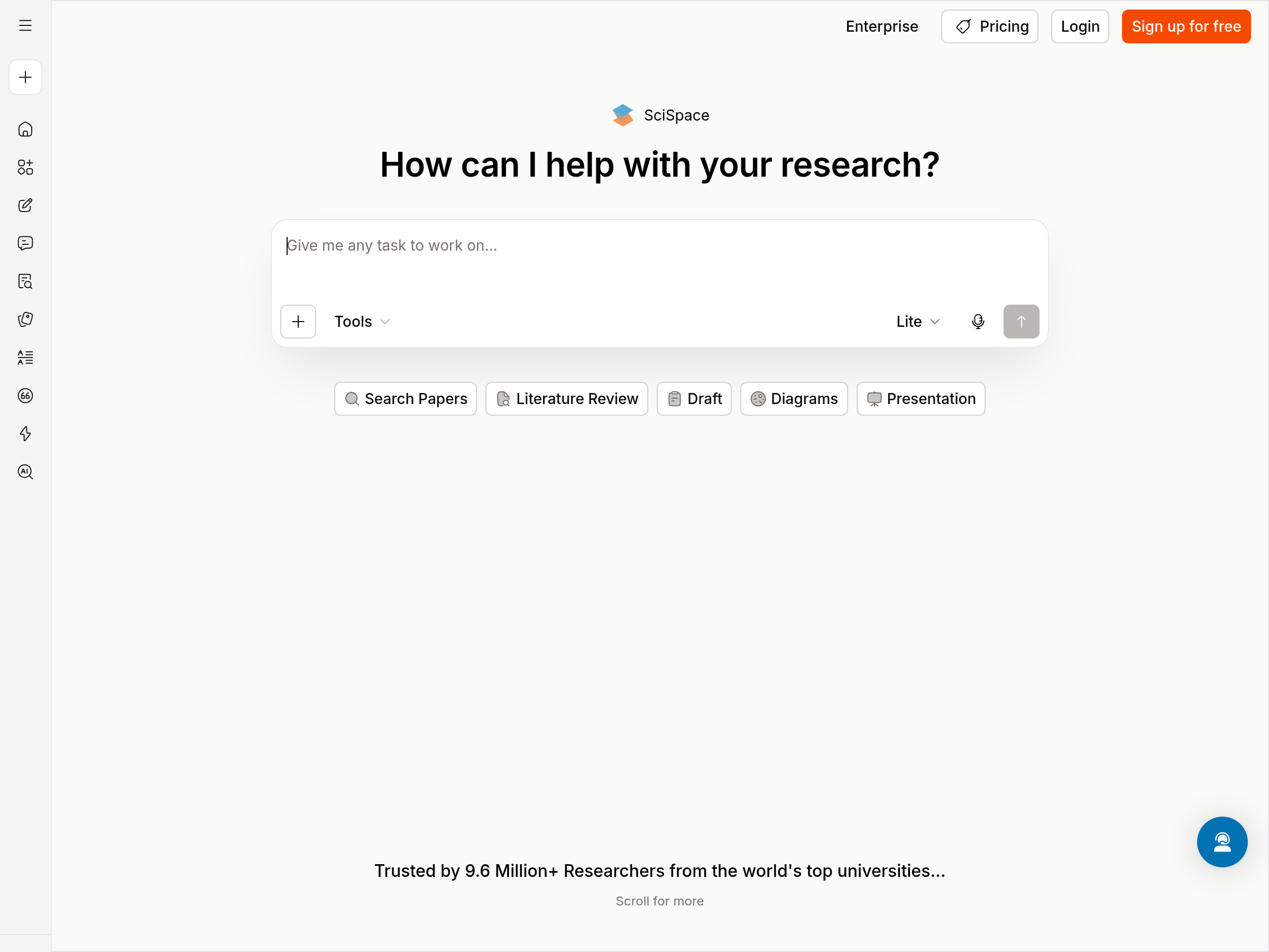 Screenshot of SciSpace website