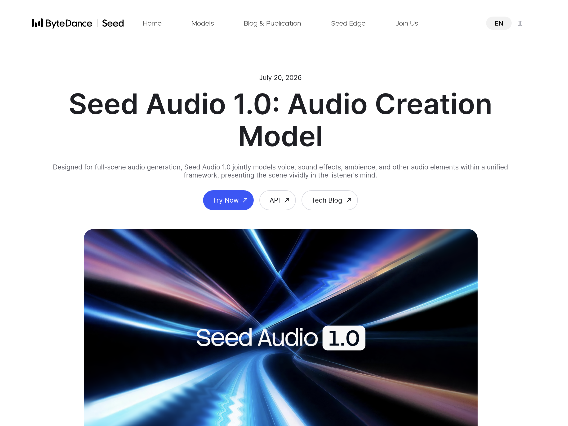 Screenshot of Seed Audio 1.0 website