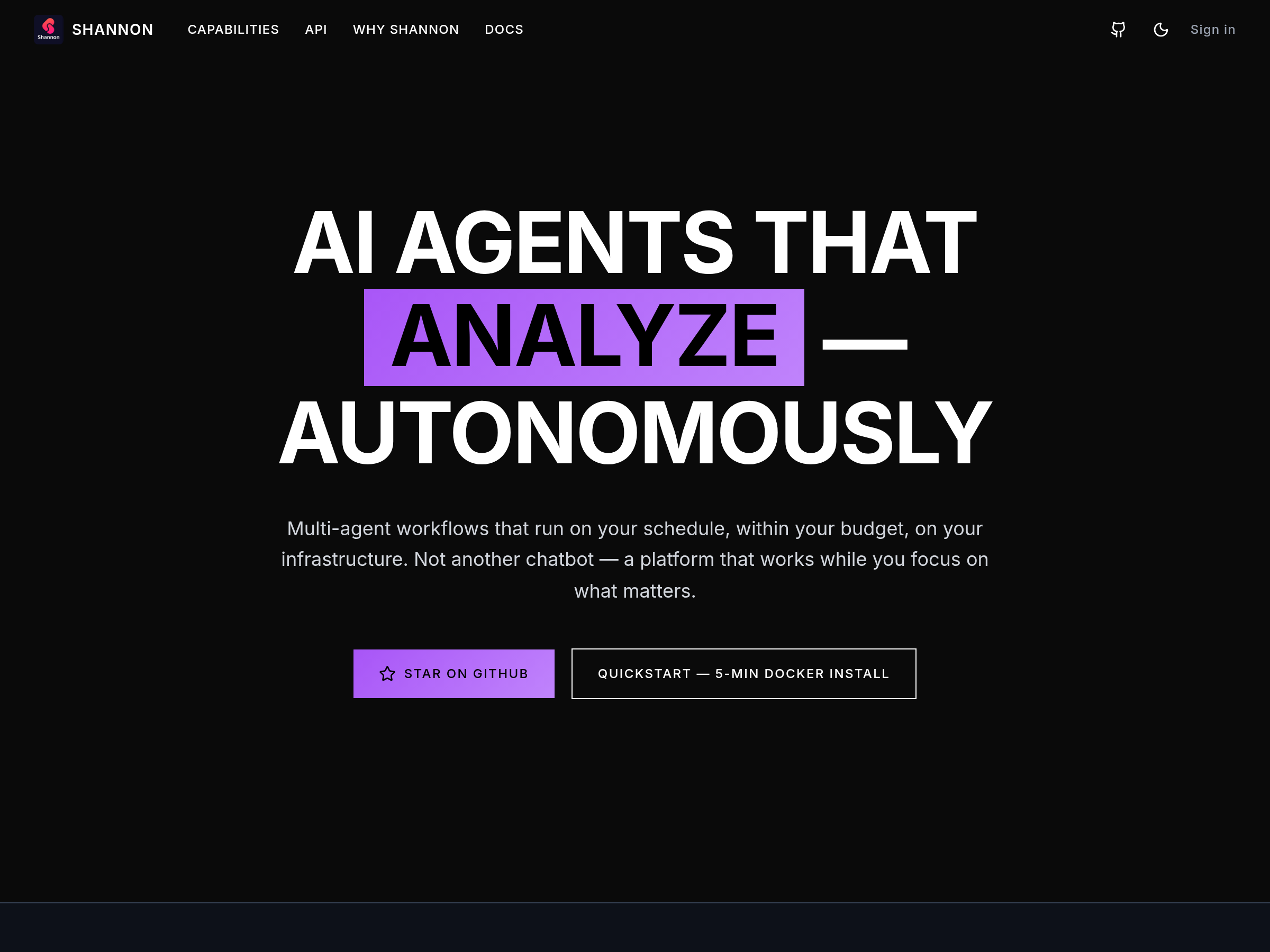 Screenshot of Shannon website