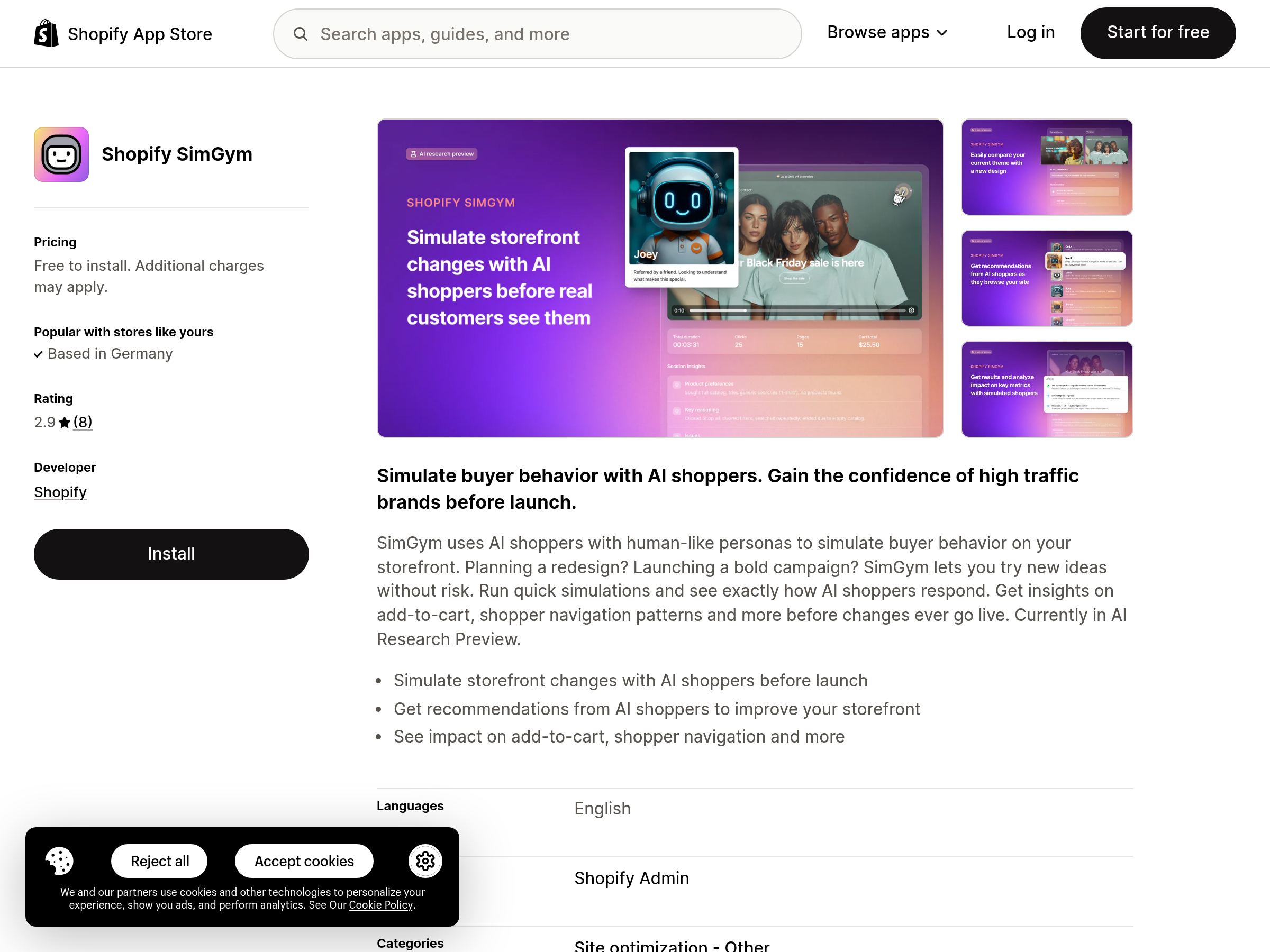 Screenshot of SimGym website