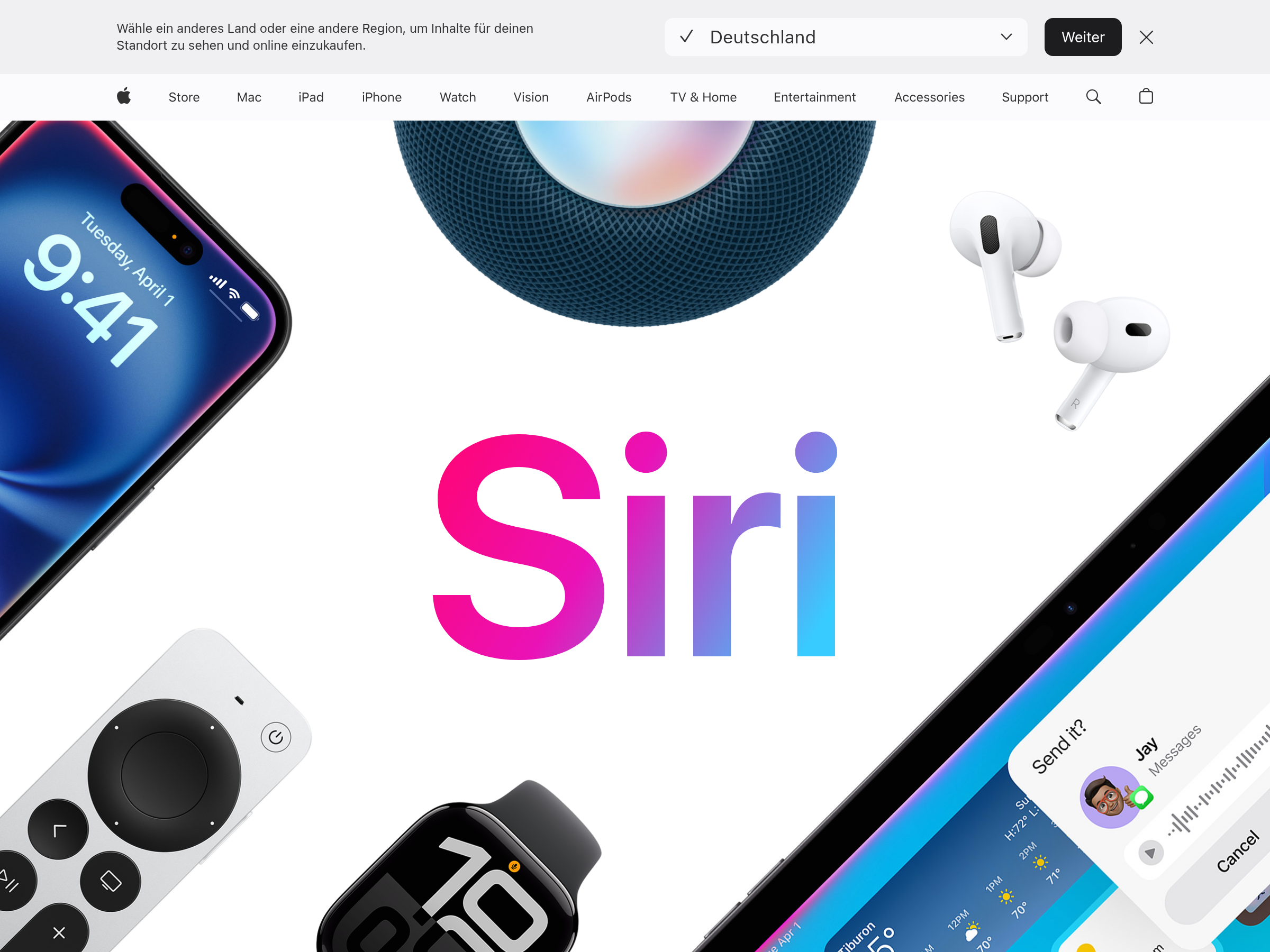 Screenshot of Siri website