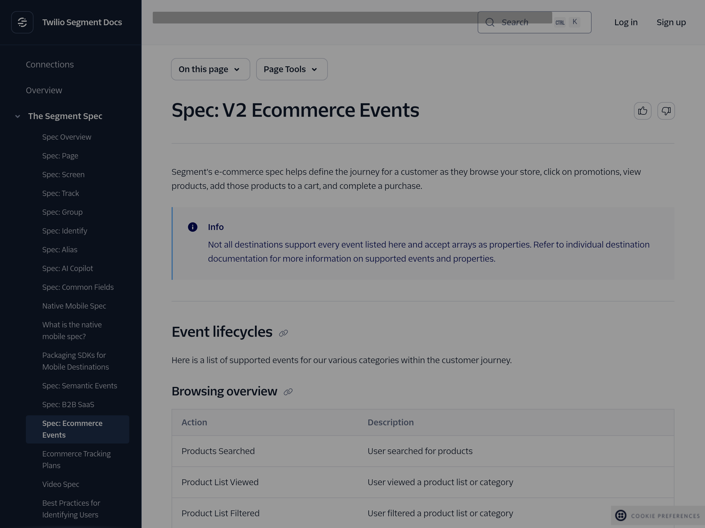 Screenshot of Spec V2 website