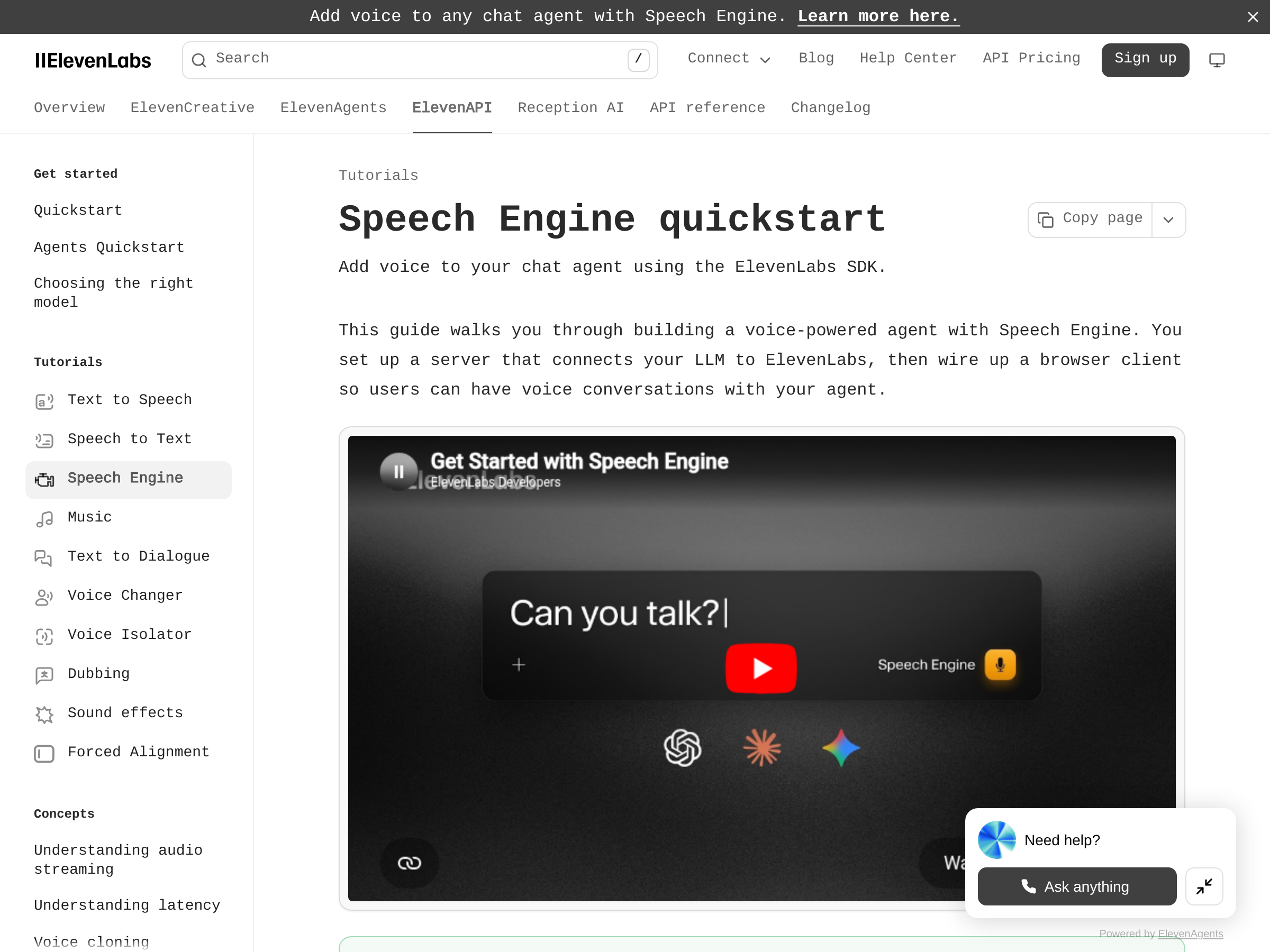 Screenshot of Speech Engine Skill website