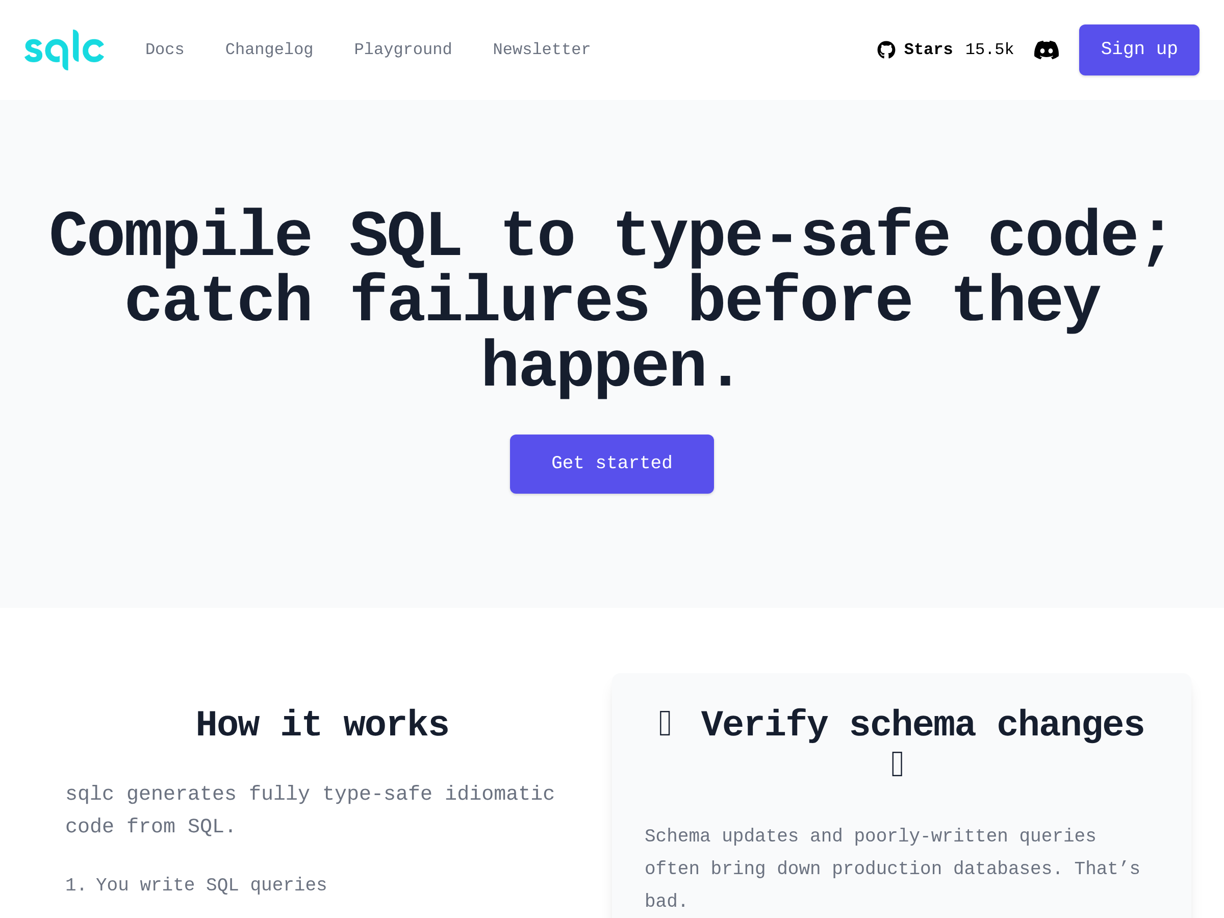 Screenshot of sqlc website
