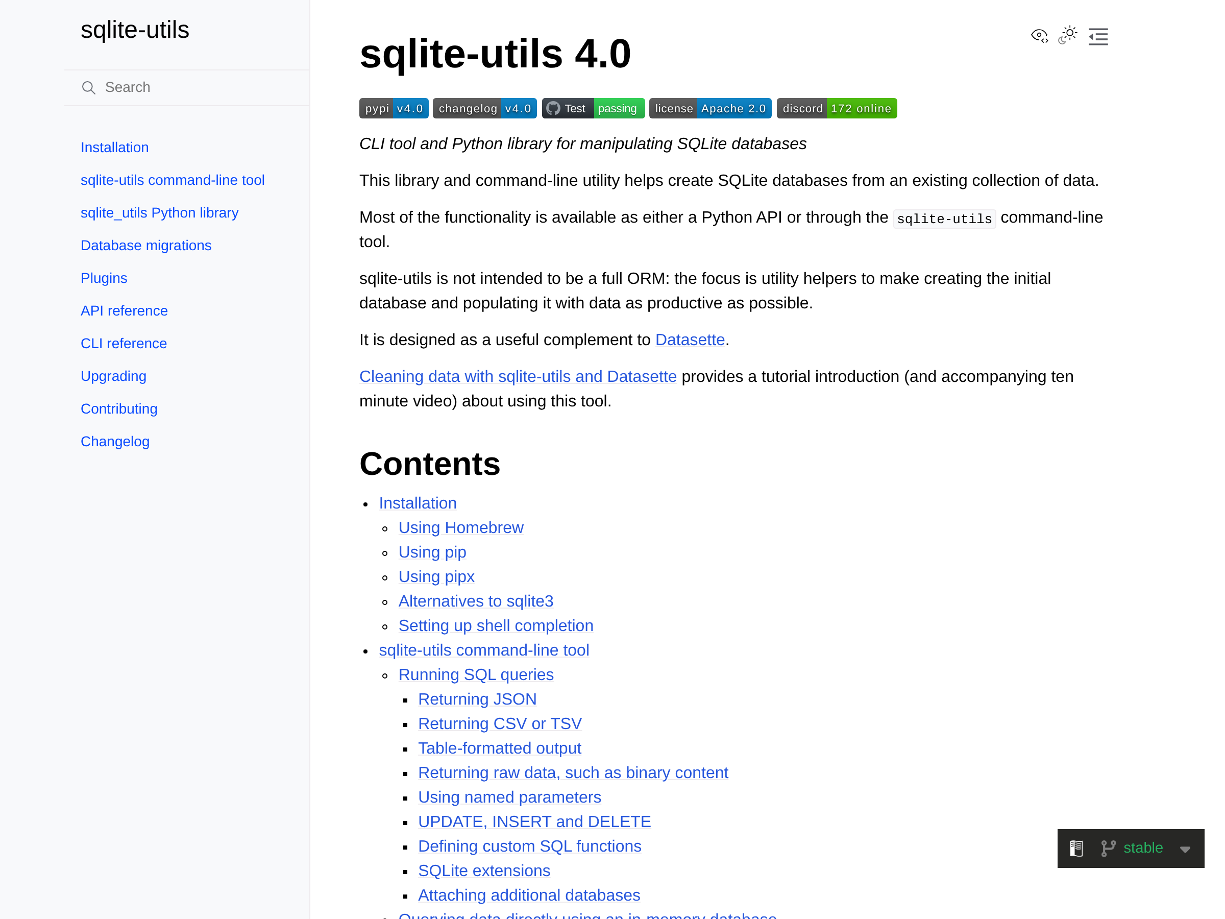 Screenshot of sqlite-utils website