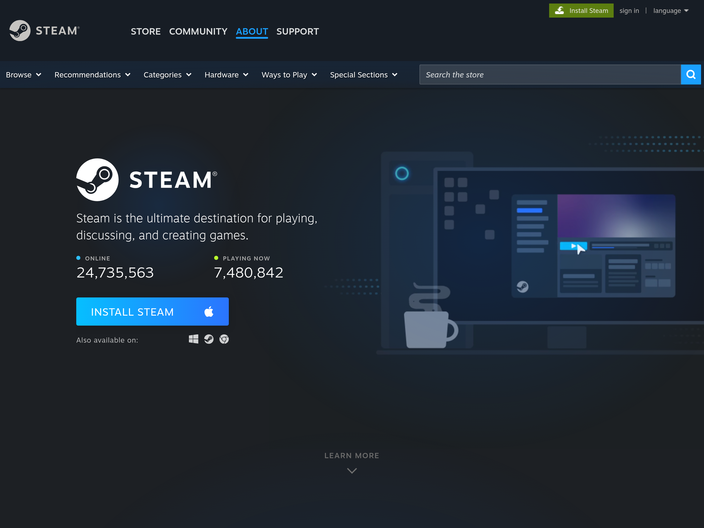 Screenshot of Steam website