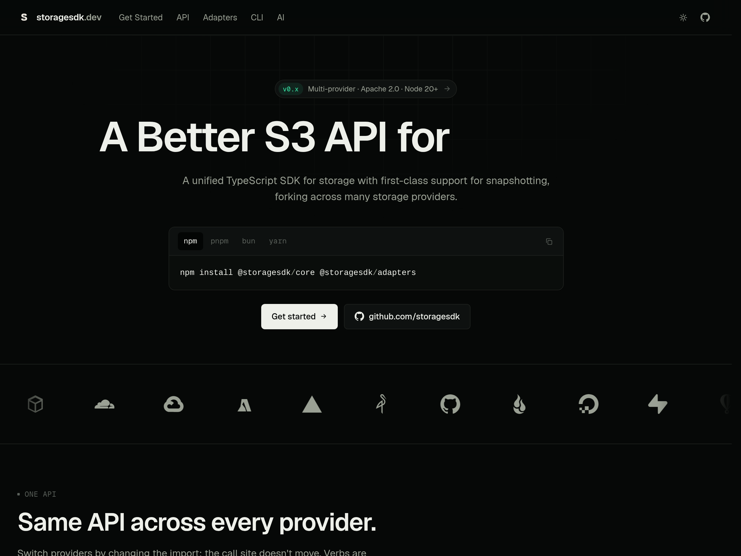 Screenshot of Tigris Storage SDK website