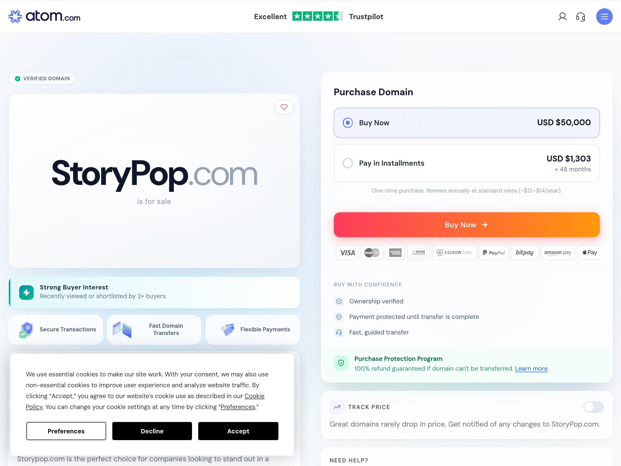 Screenshot of StoryPop website