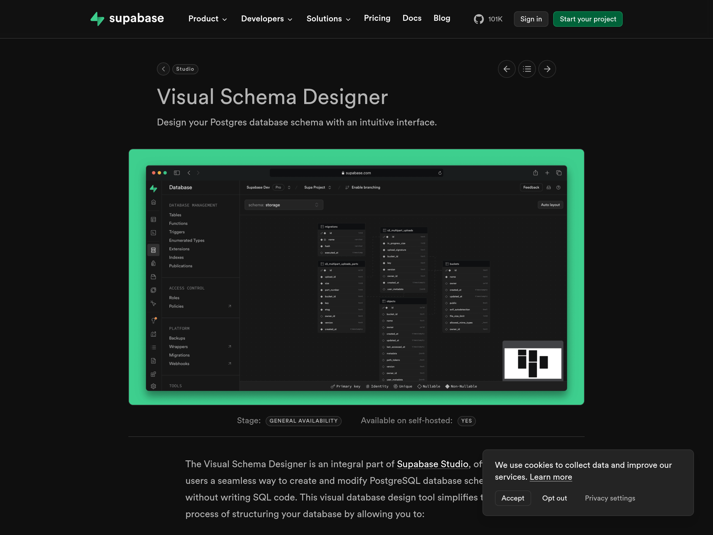 Screenshot of Supabase Schema Visualizer website