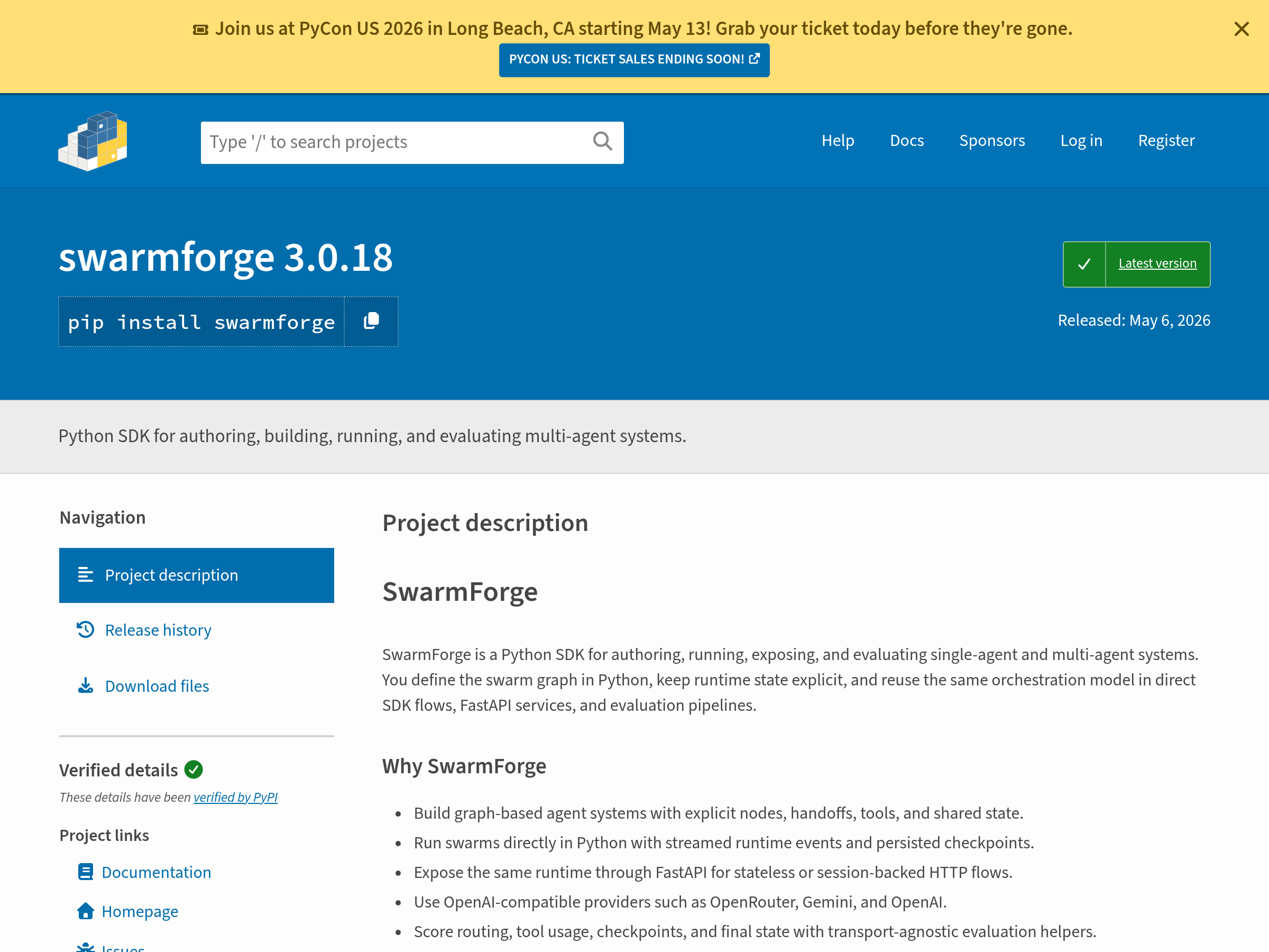 Screenshot of SwarmForge website