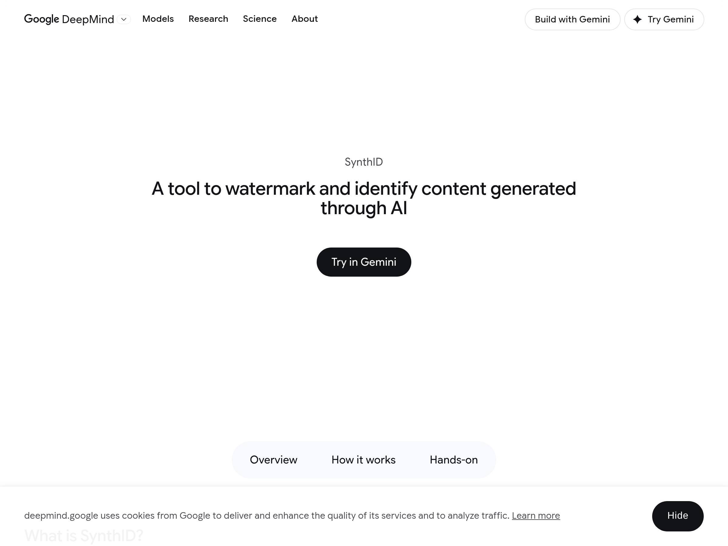 Screenshot of SynthID website
