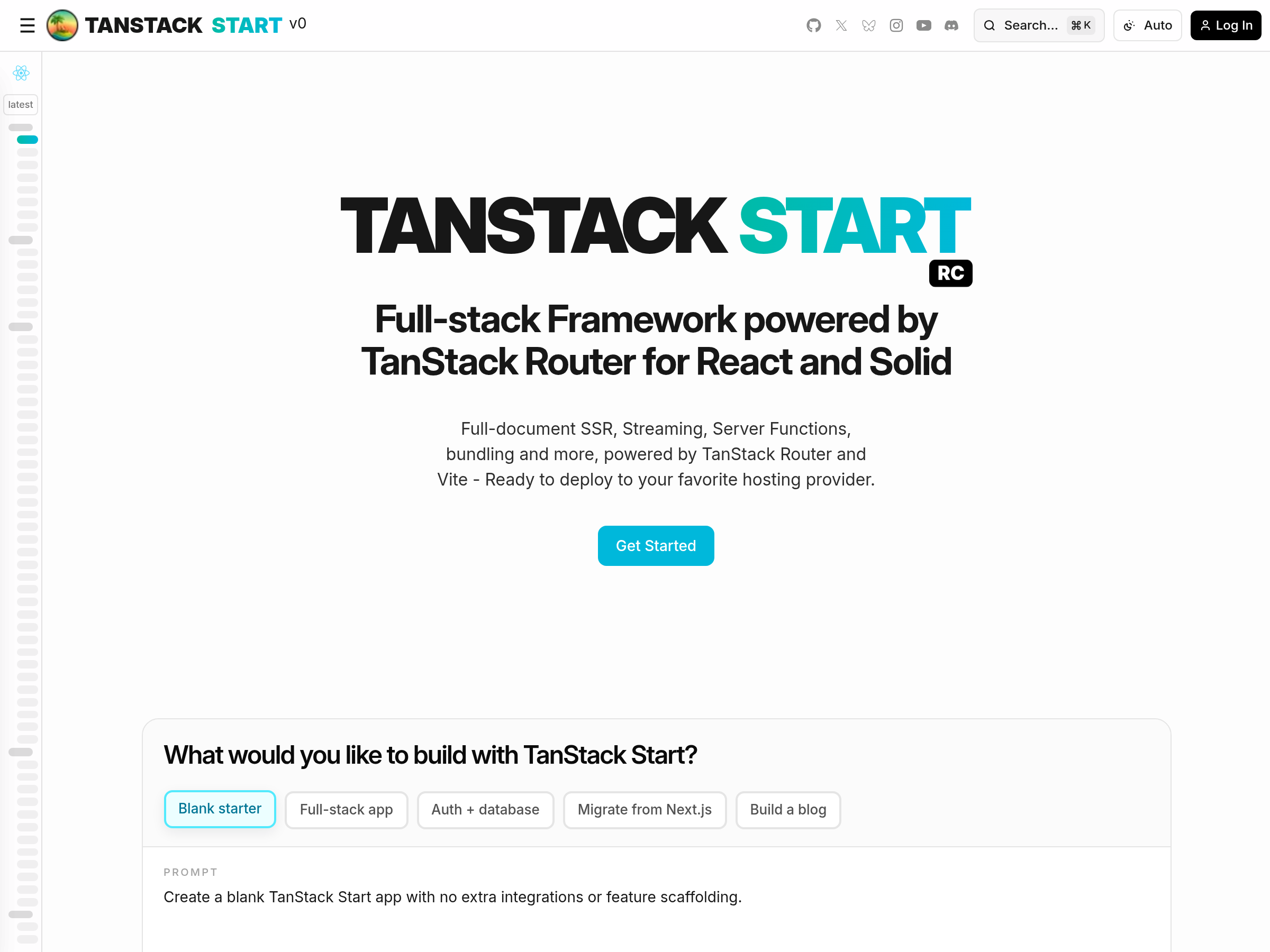 Screenshot of TanStack Start website
