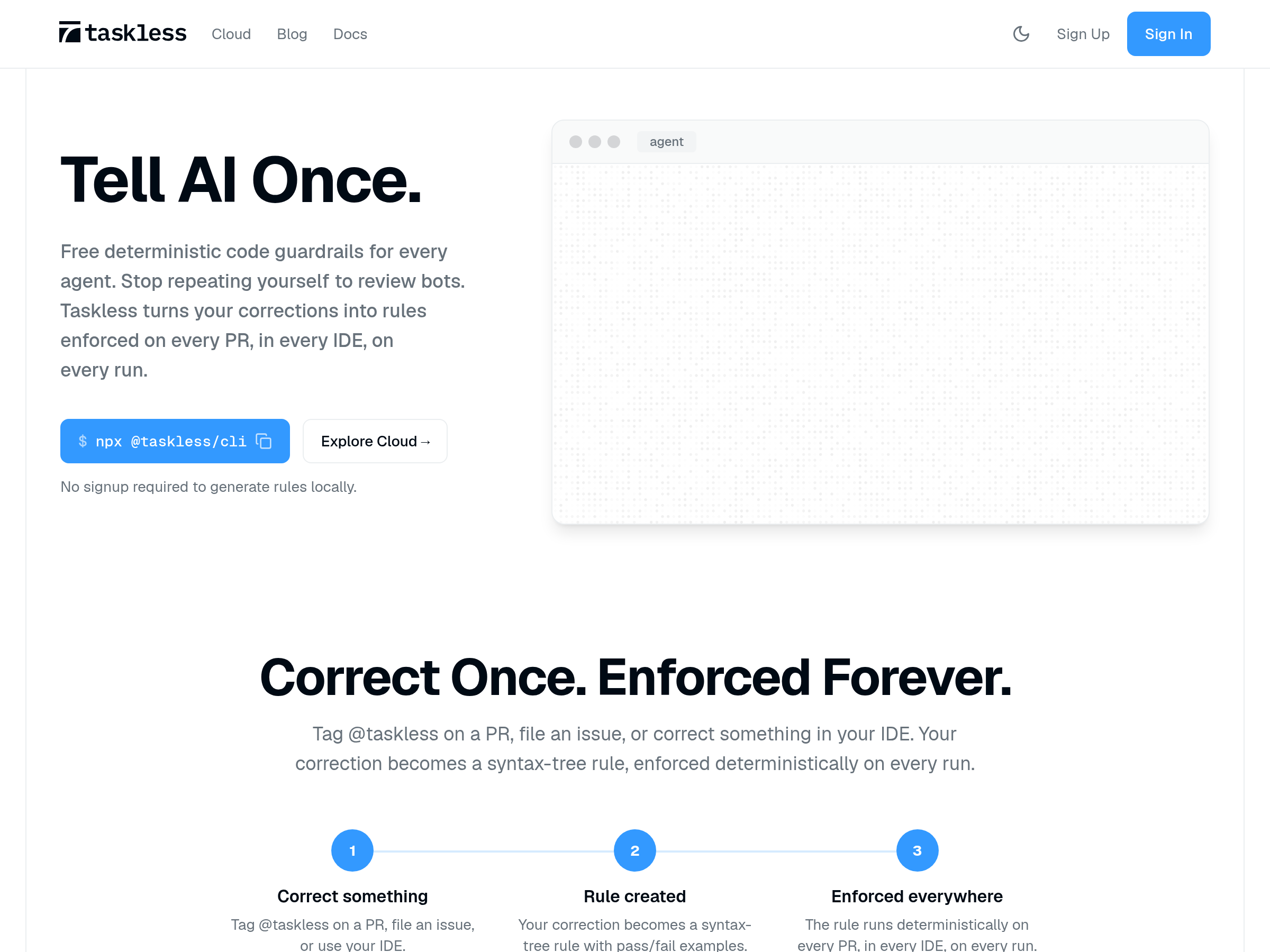 Screenshot of Taskless website