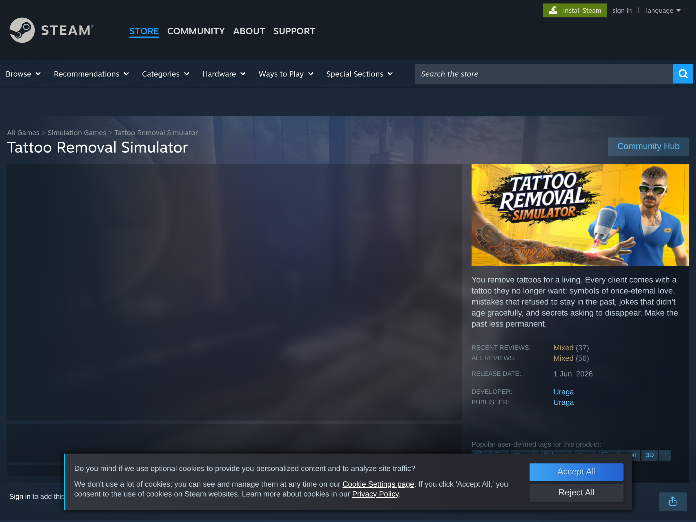Screenshot of Tattoo Removal Simulator website