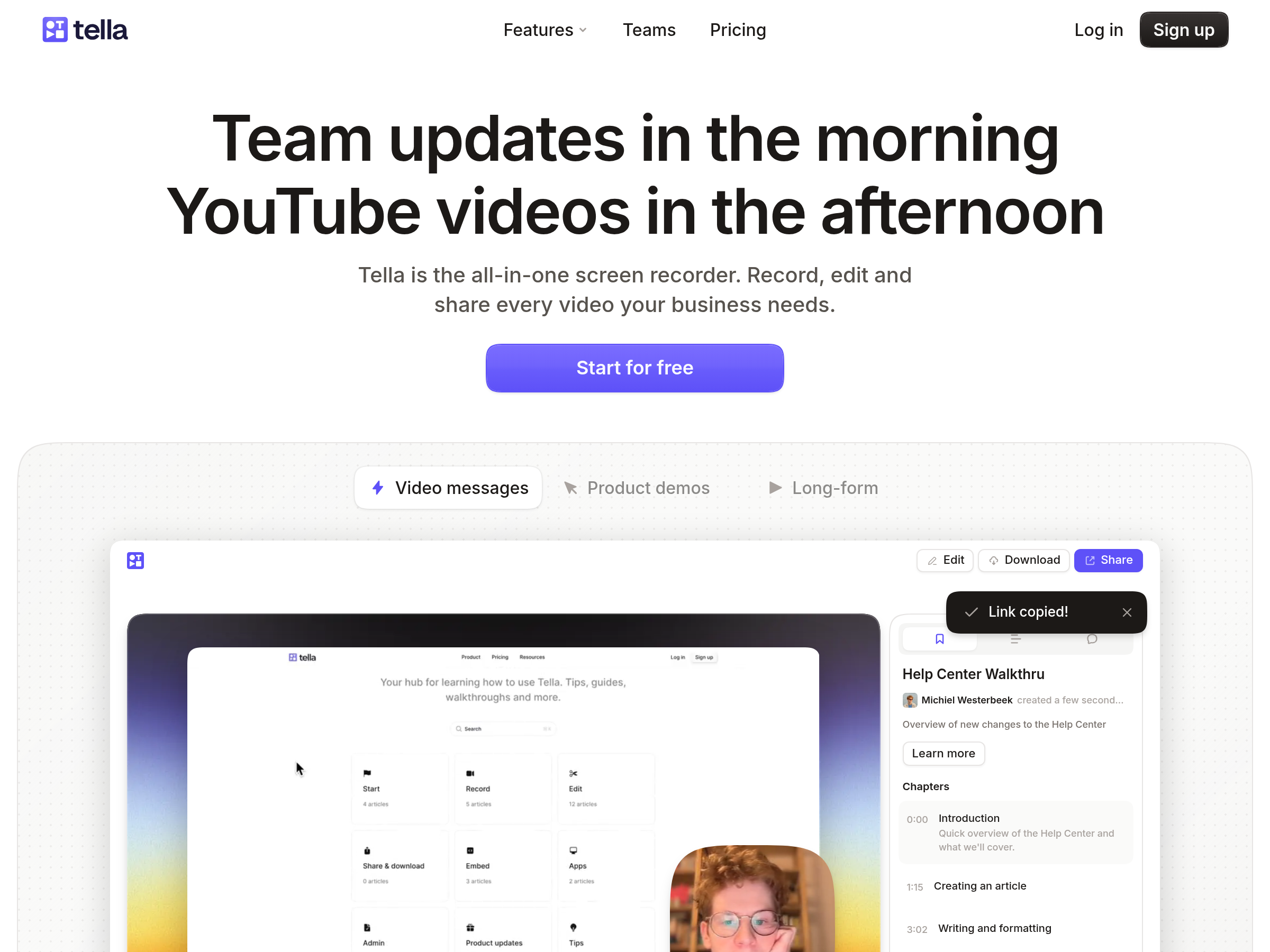 Screenshot of Tella website