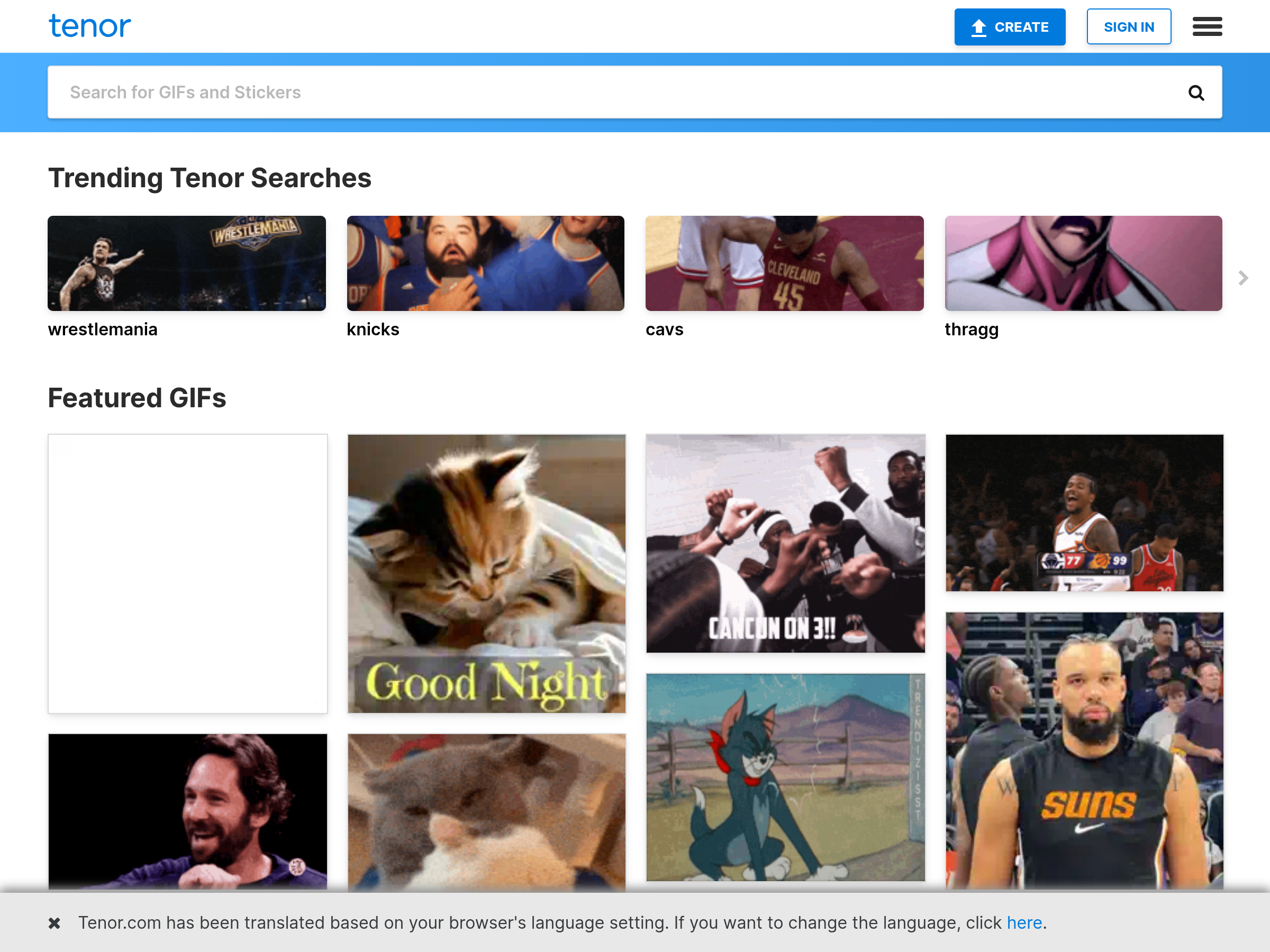 Screenshot of Tenor website