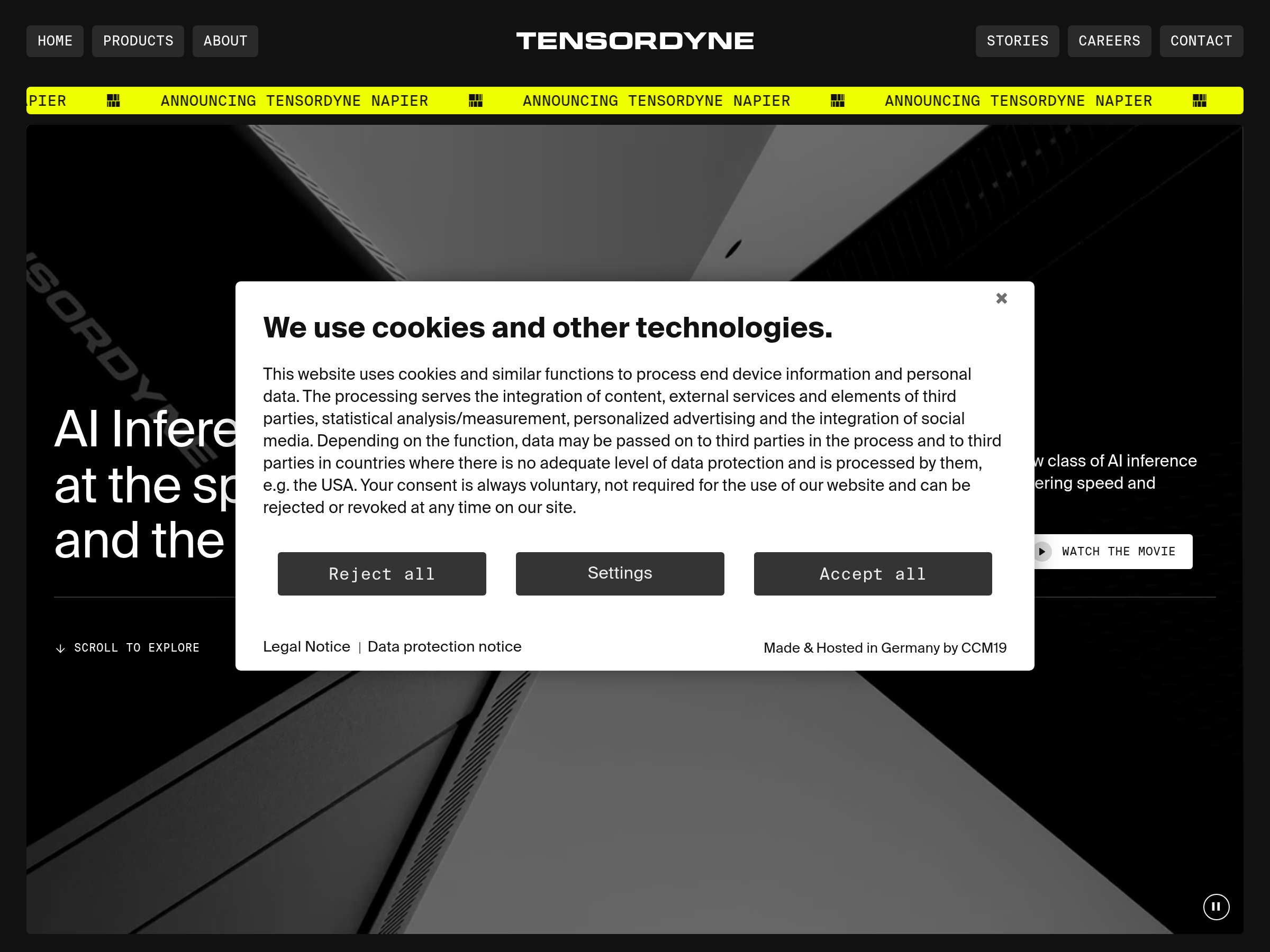 Screenshot of Tensordyne website