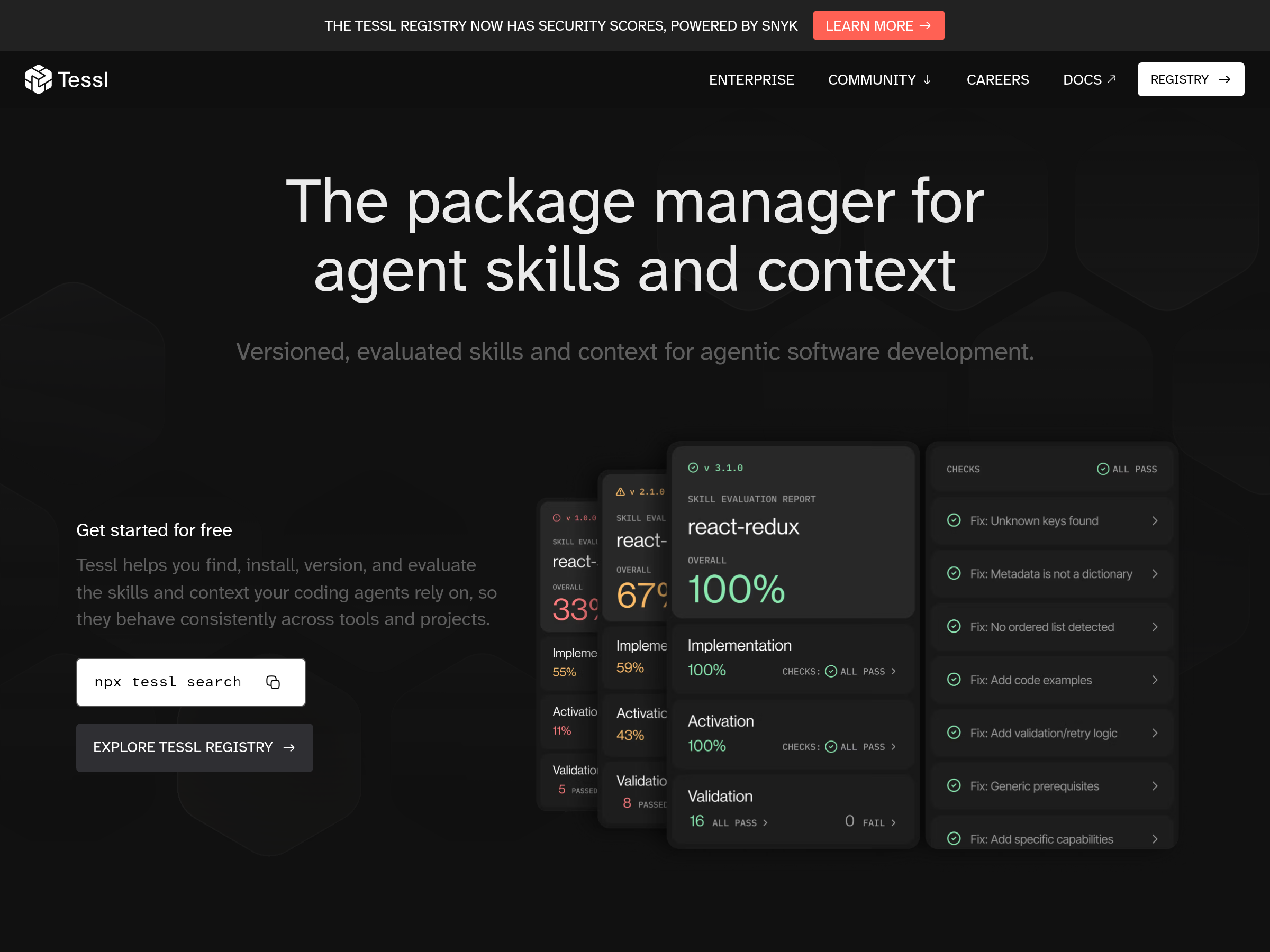 Screenshot of Tessl website
