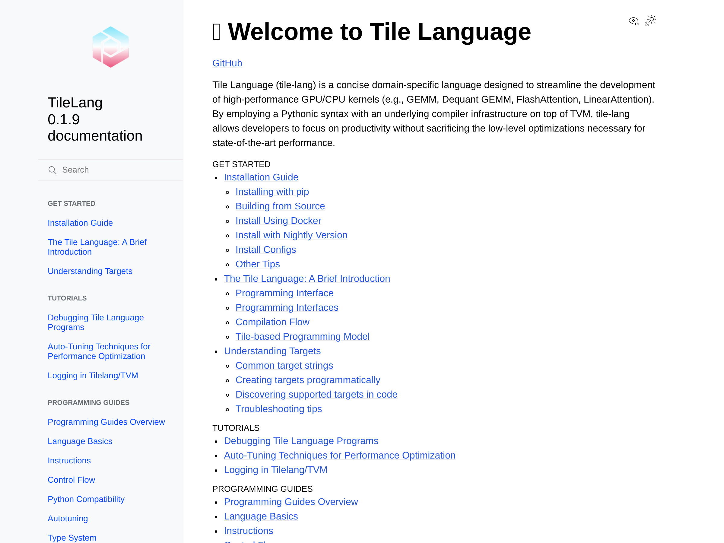 Screenshot of TileLang website
