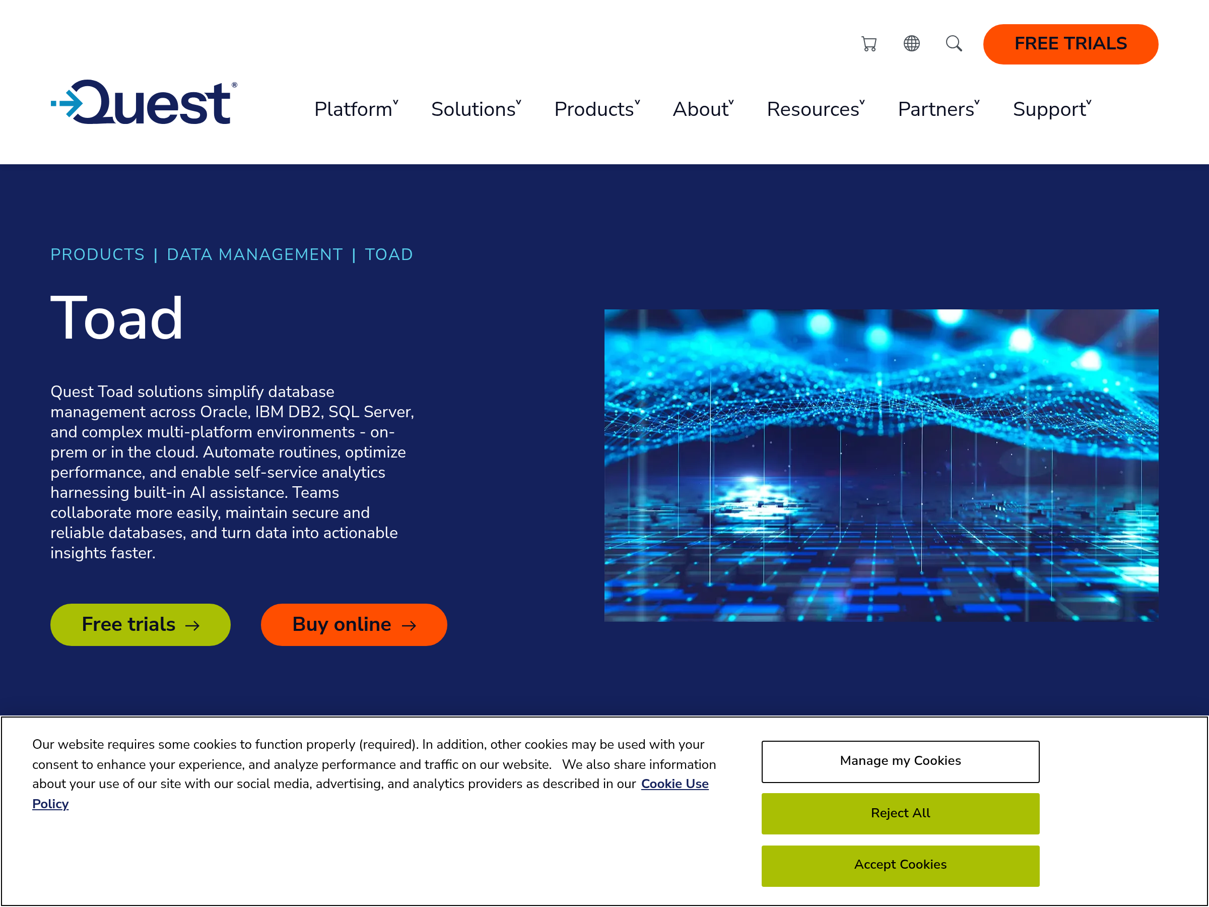 Screenshot of Toad website
