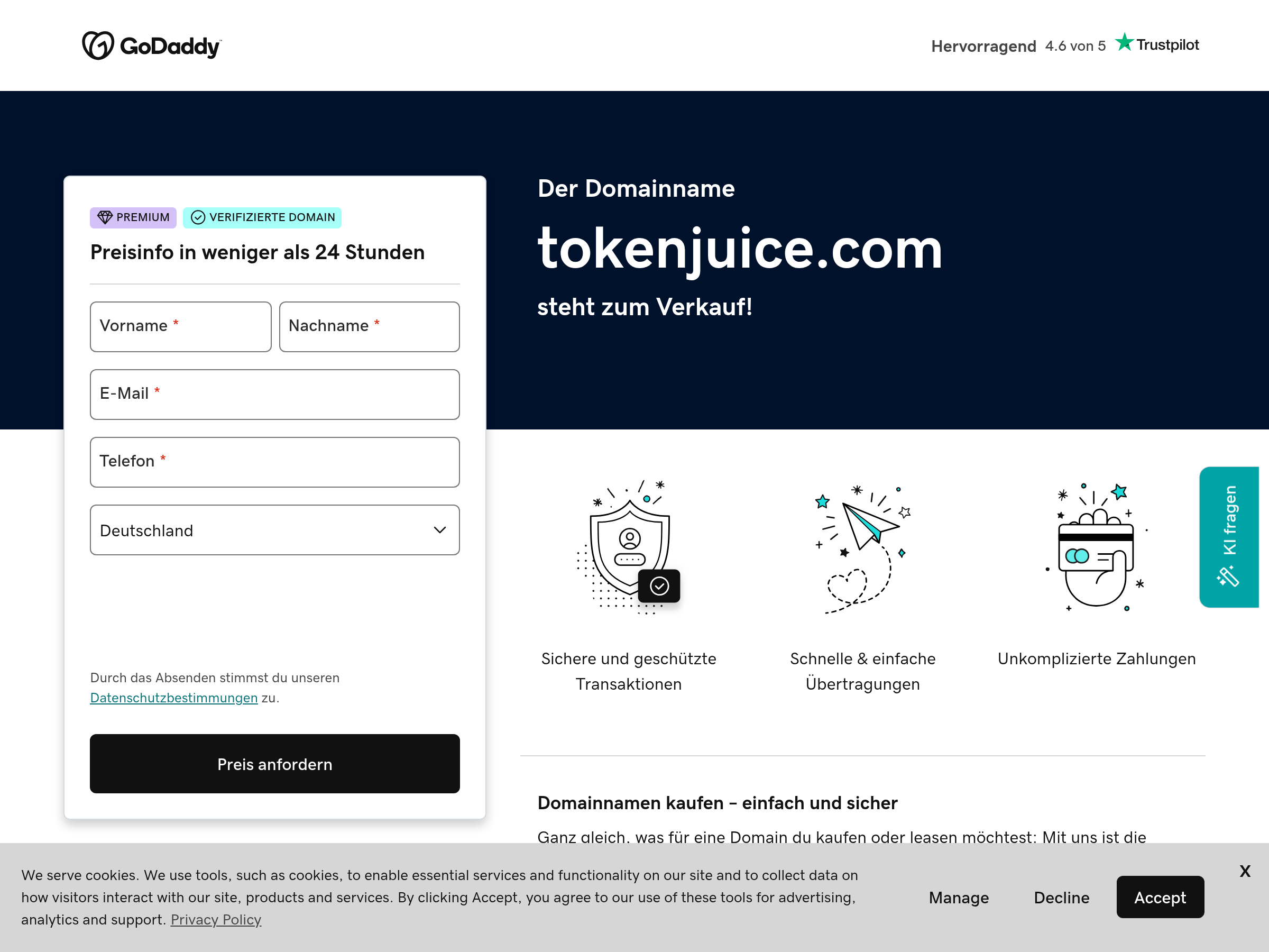 Screenshot of Tokenjuice website