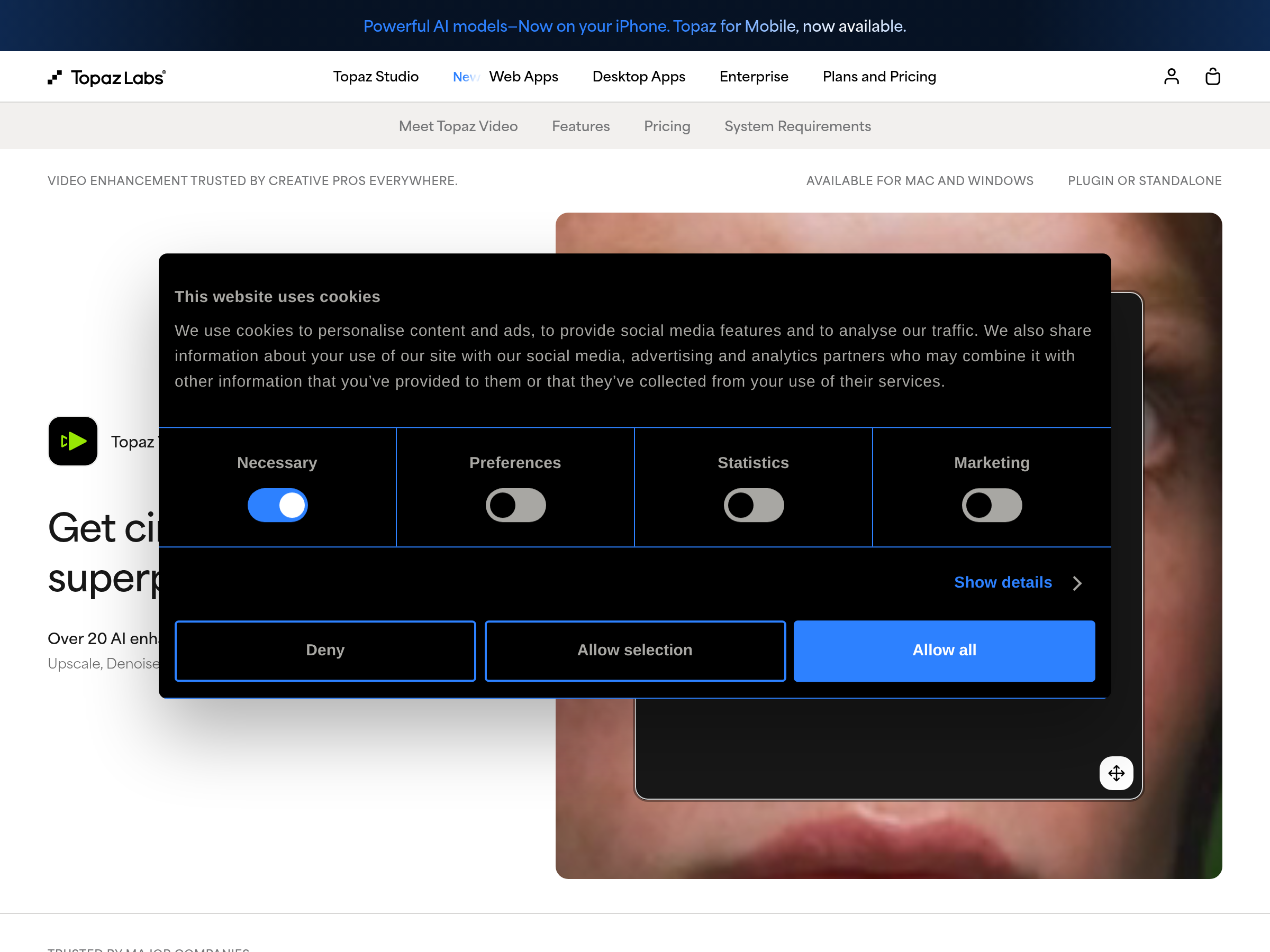 Screenshot of Topaz Video website