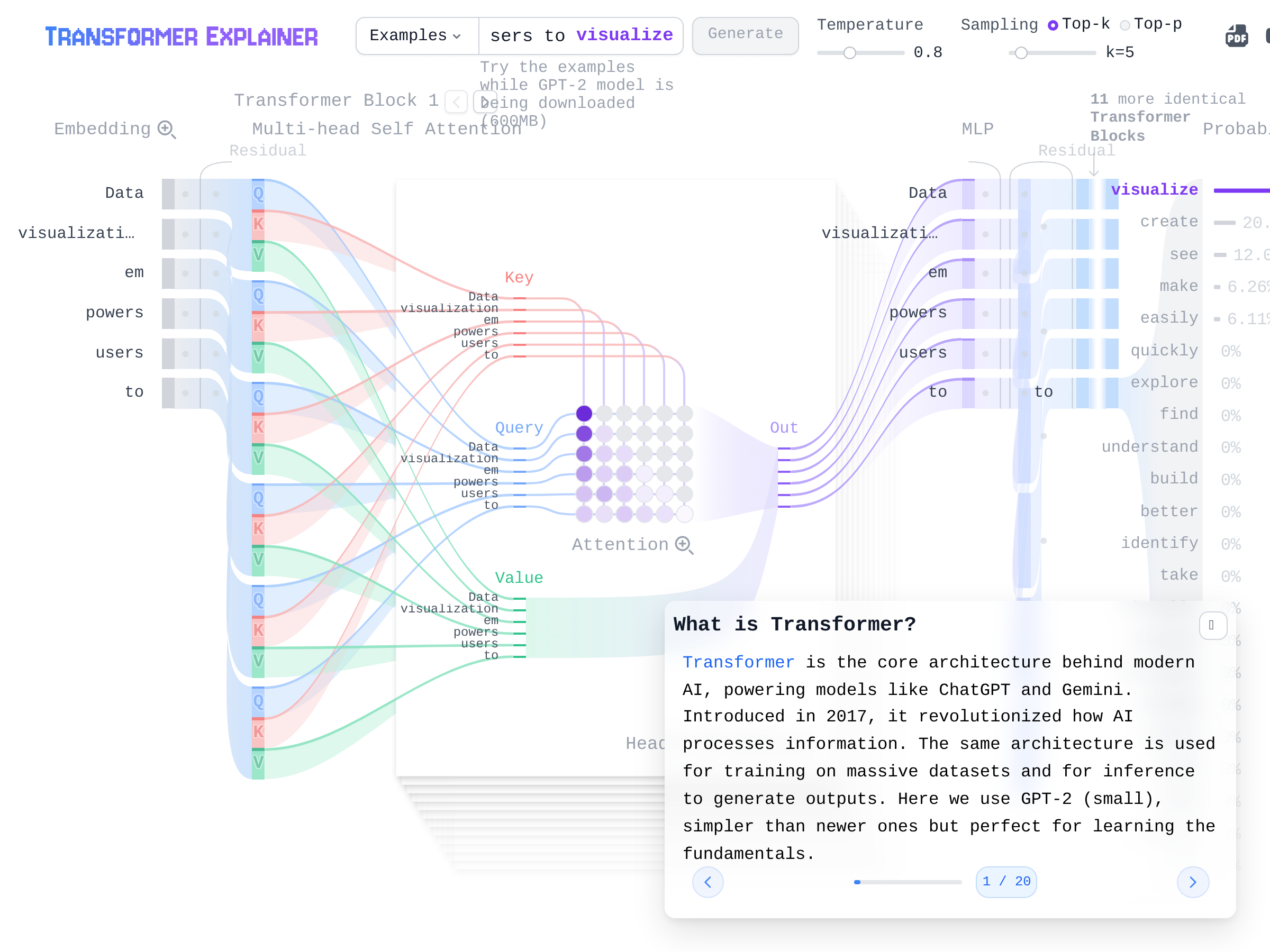 Screenshot of Transformer Explainer website