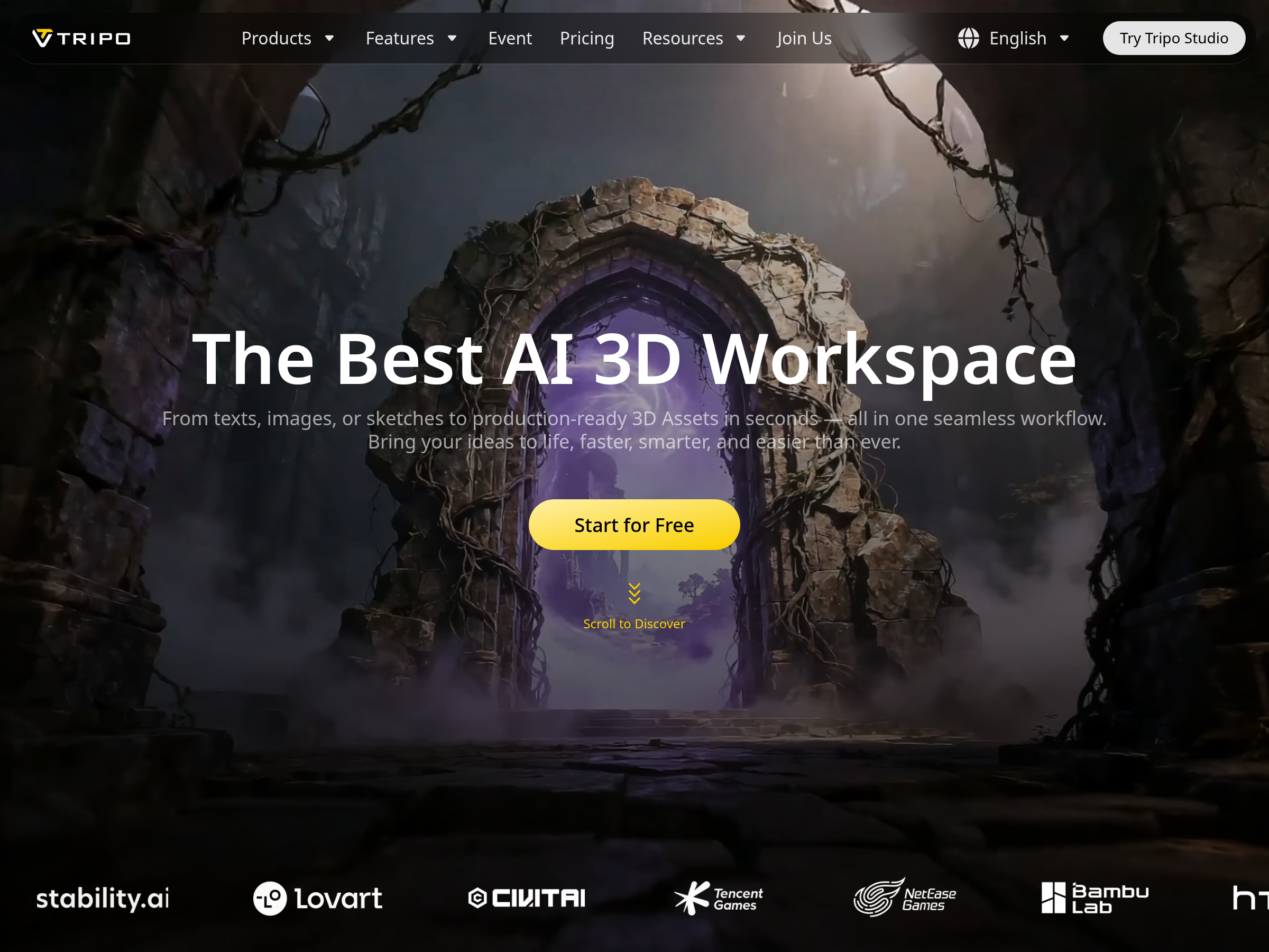 Screenshot of TripoAI website