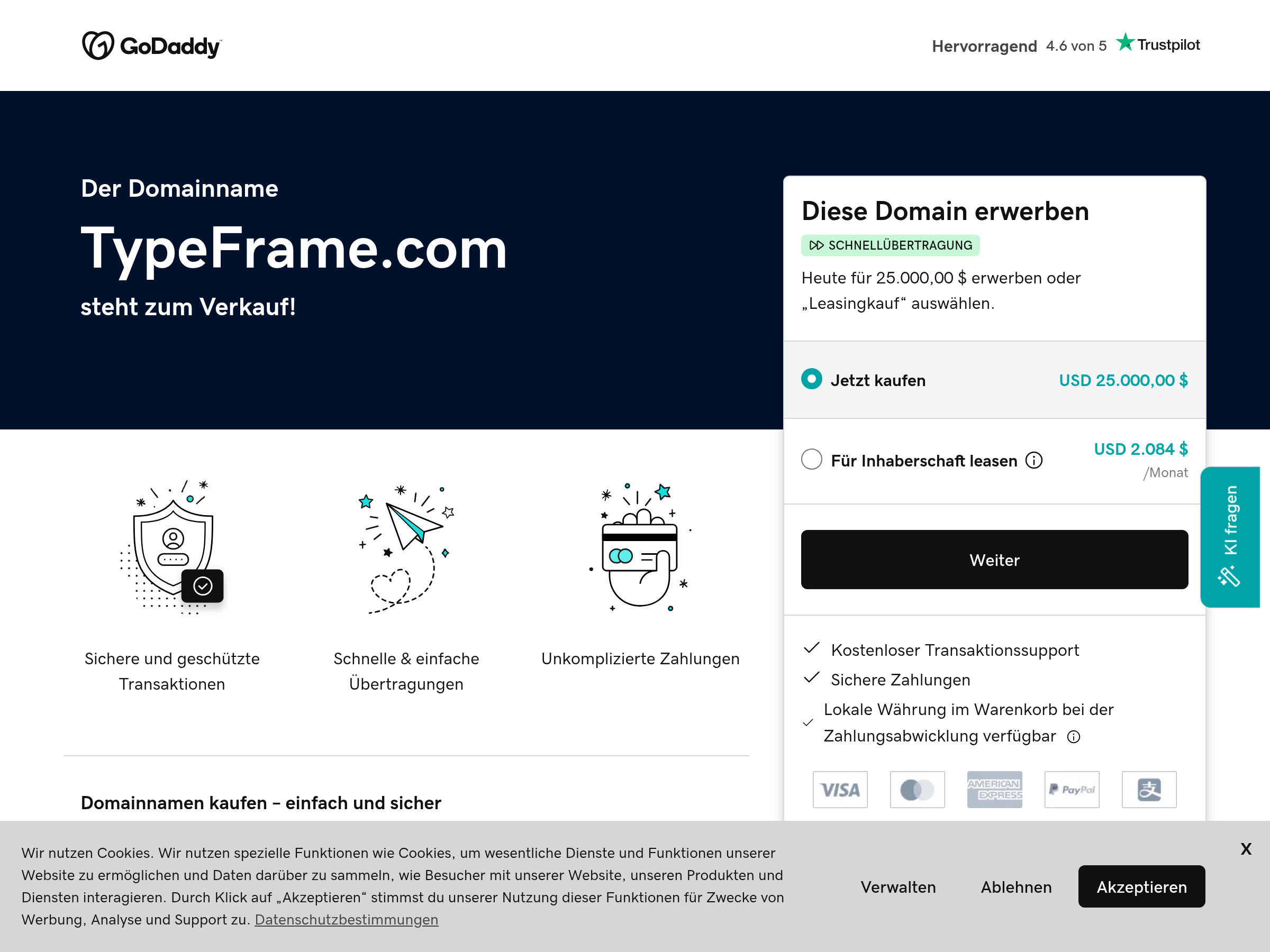 Screenshot of Typeframe website