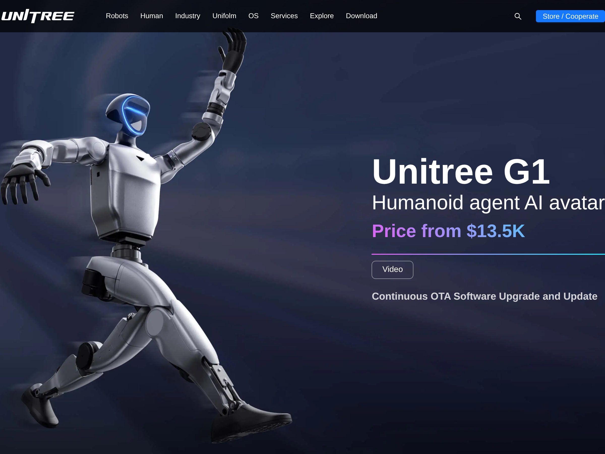 Screenshot of Unitree G1 website