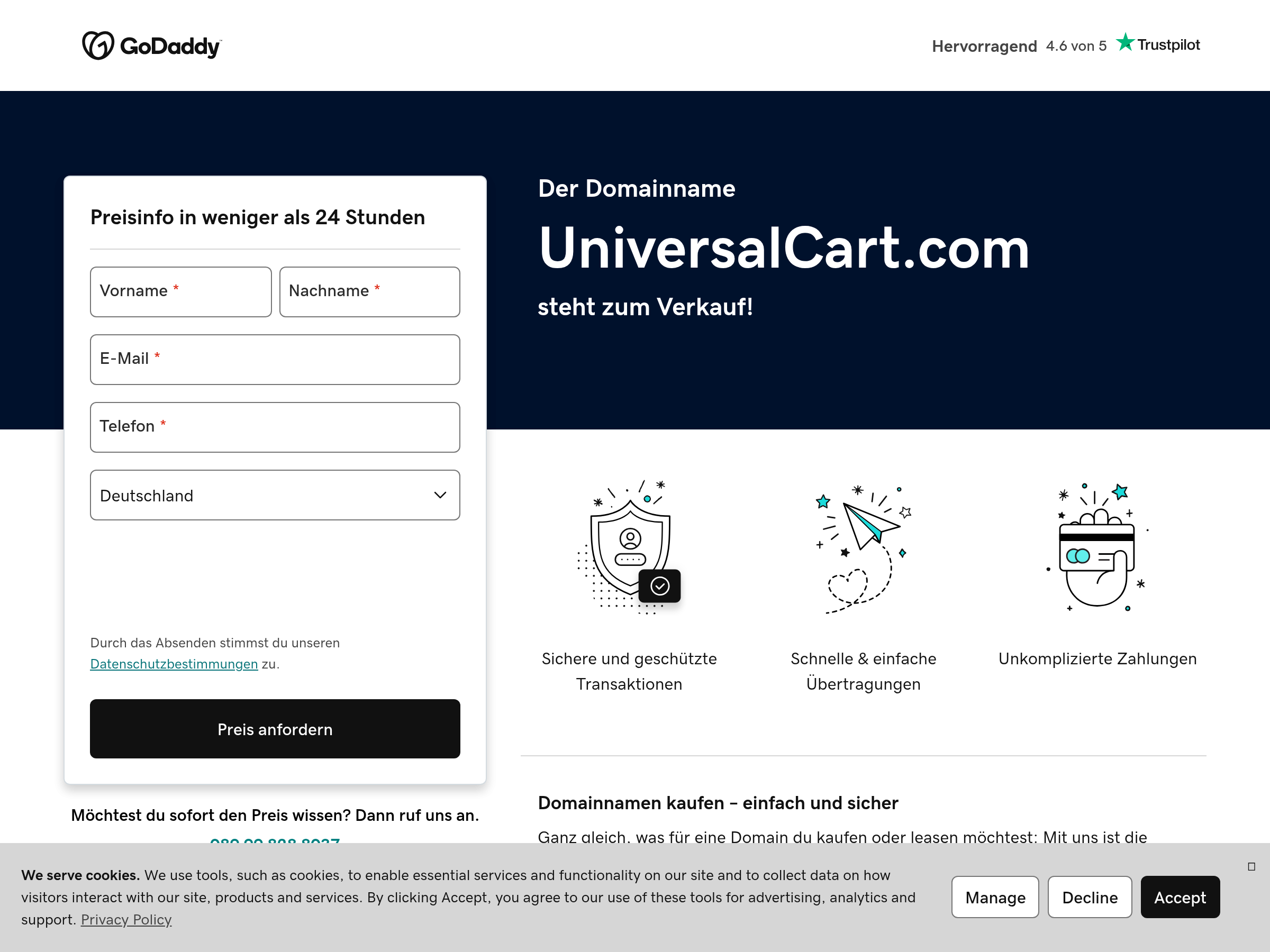 Screenshot of Universal Cart website