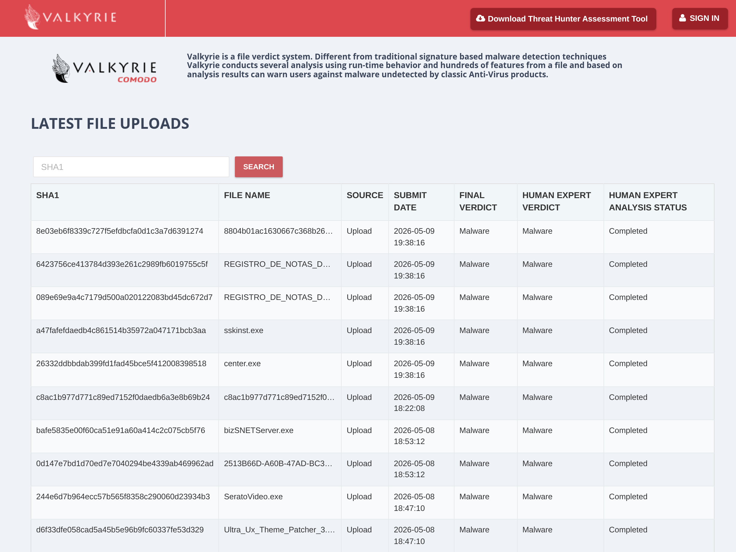 Screenshot of Valkyrie website