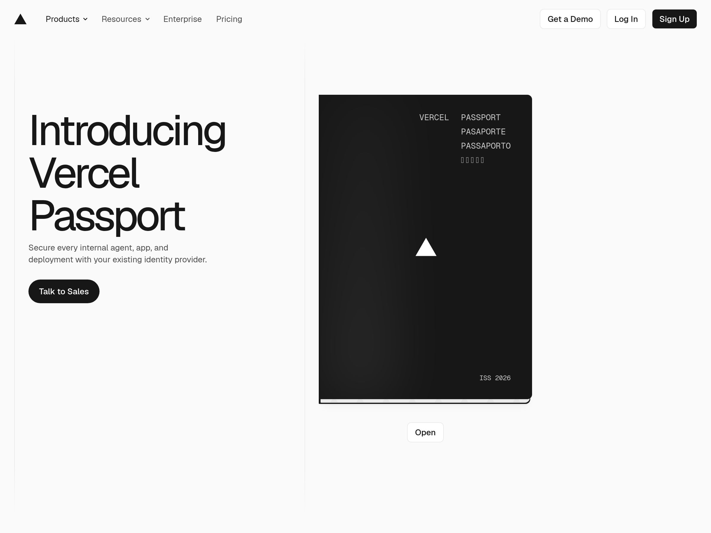 Screenshot of Vercel Passport website