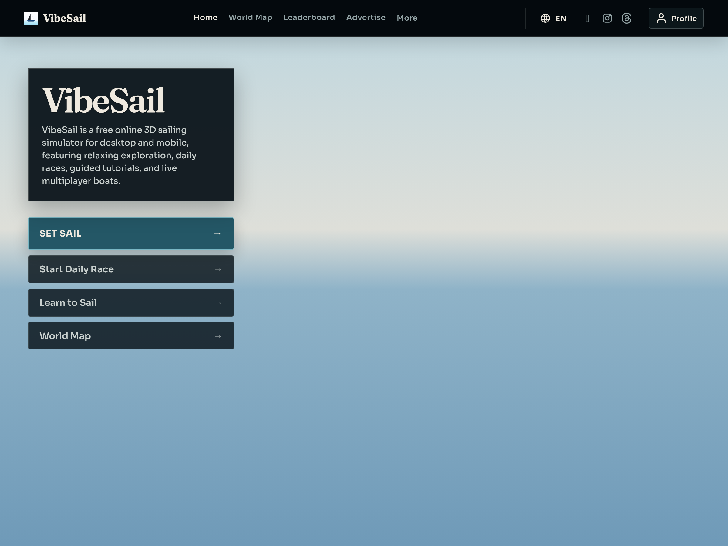Screenshot of VibeSail website