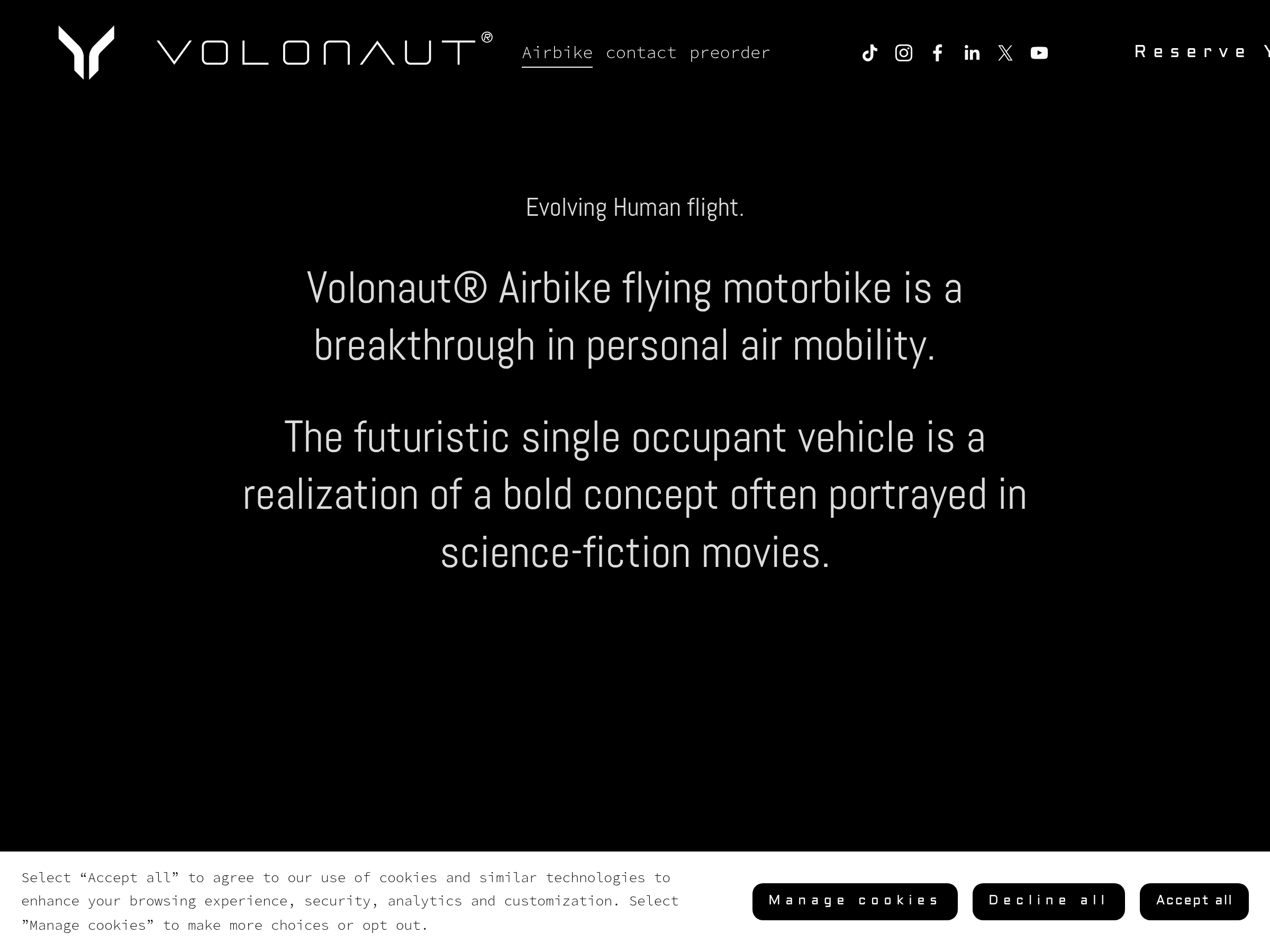 Screenshot of Volonaut Airbike website
