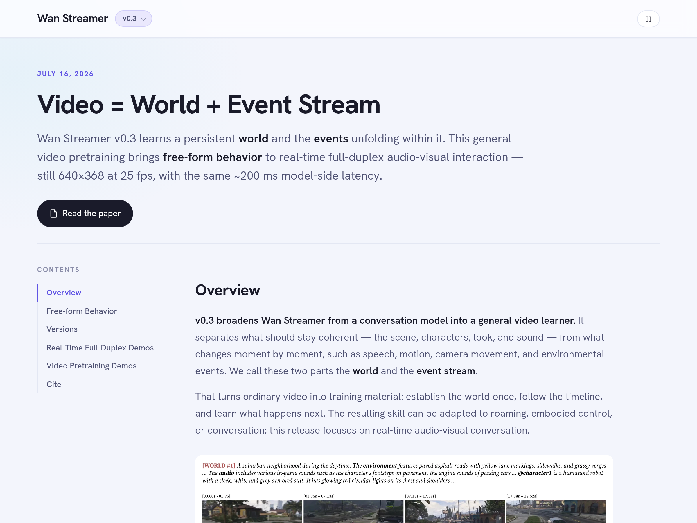 Screenshot of Wan Streamer website